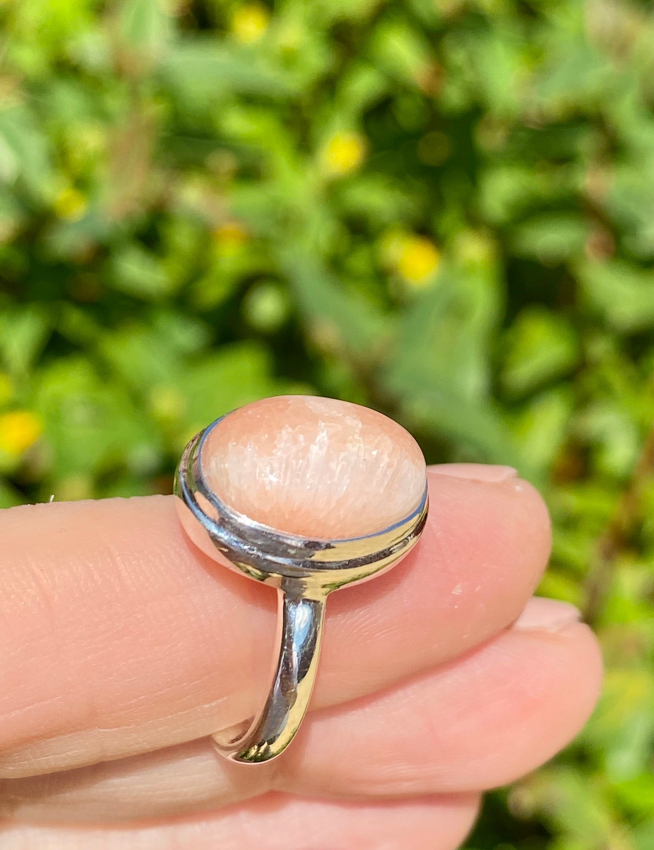 A High Grade Peach Scolecite and Silver Ring