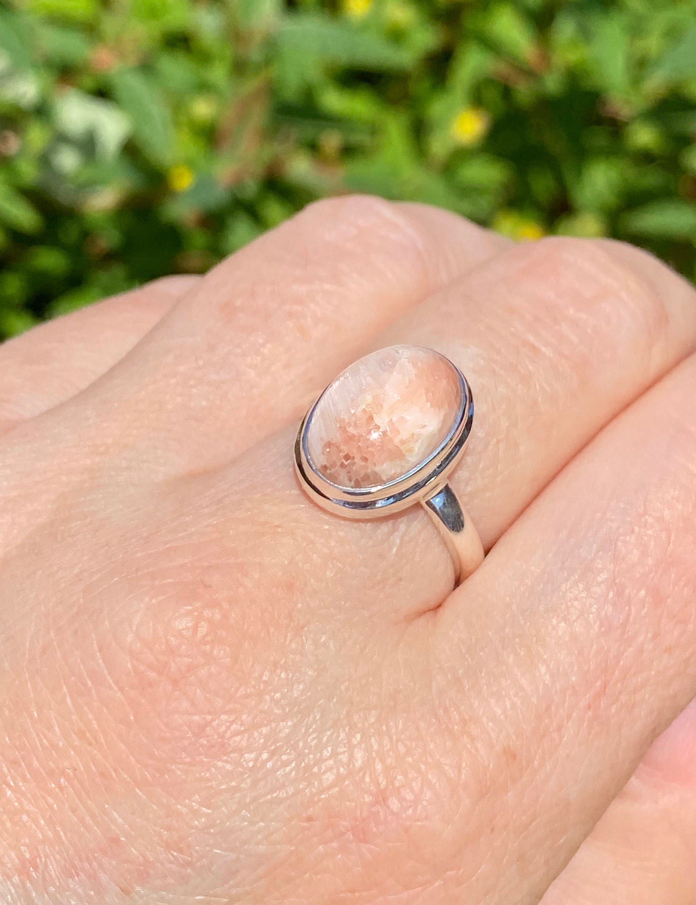 A High Grade Peach Scolecite and Silver Ring