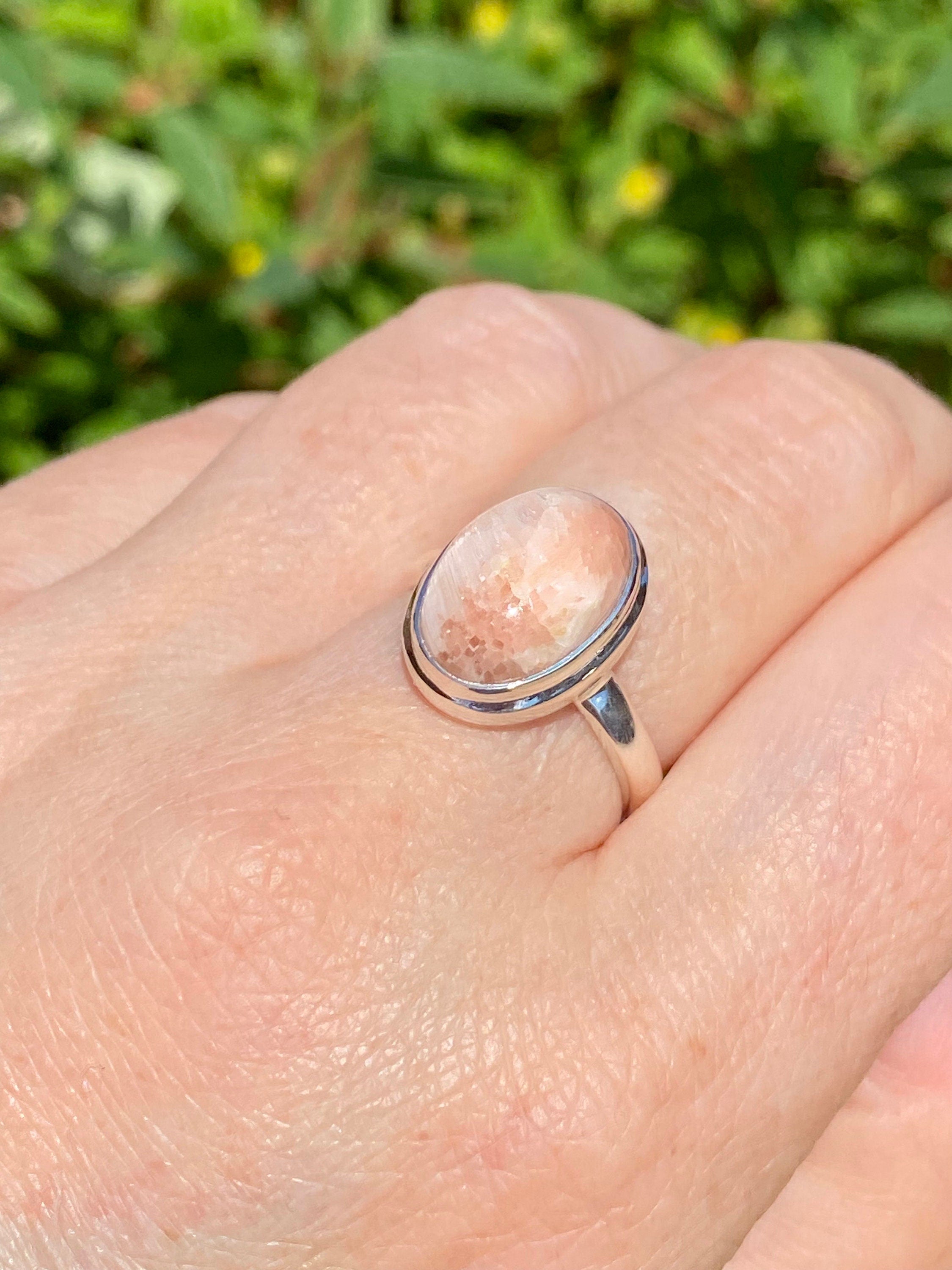 A High Grade Peach Scolecite and Silver Ring