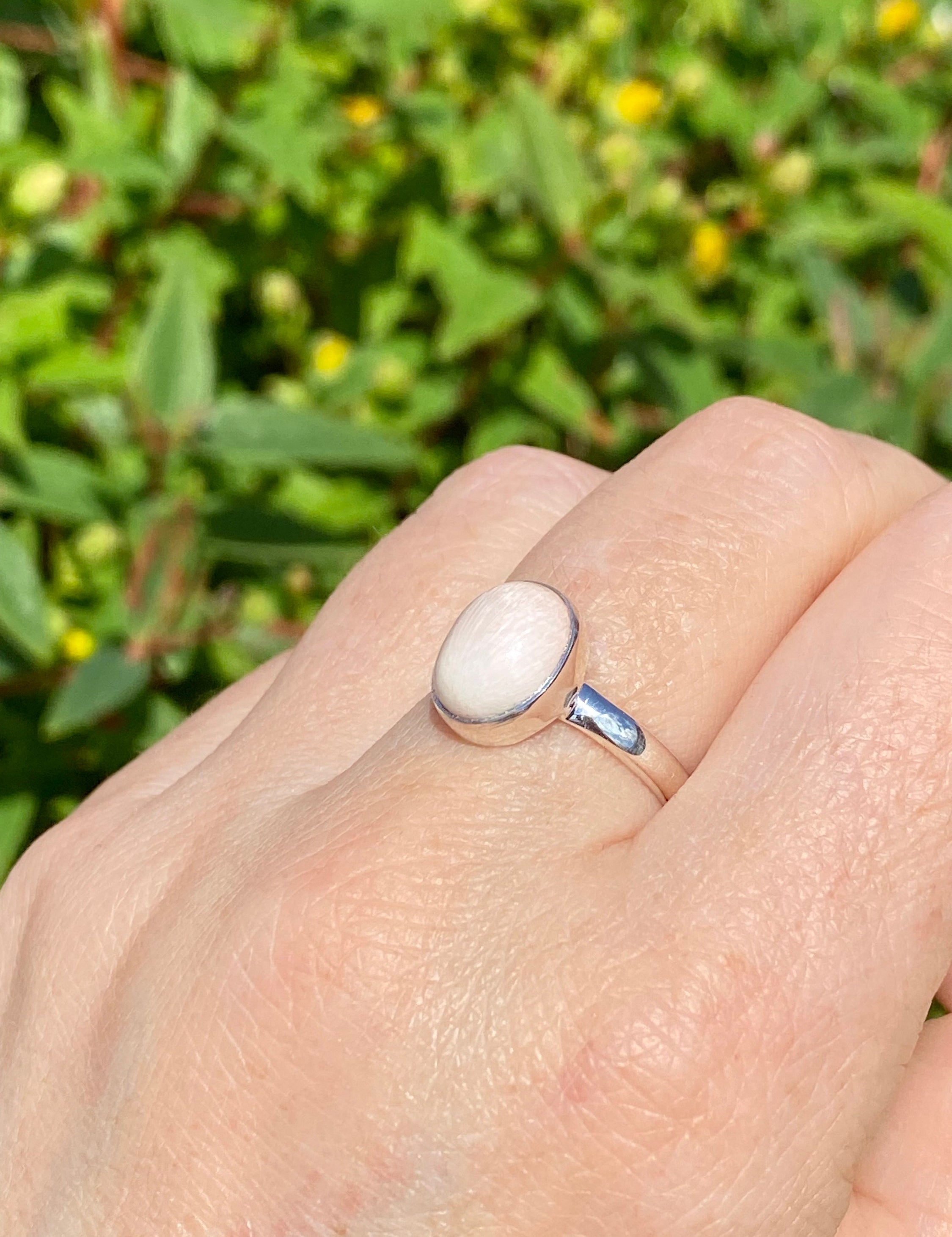 A High Grade Peach Scolecite and Silver Ring