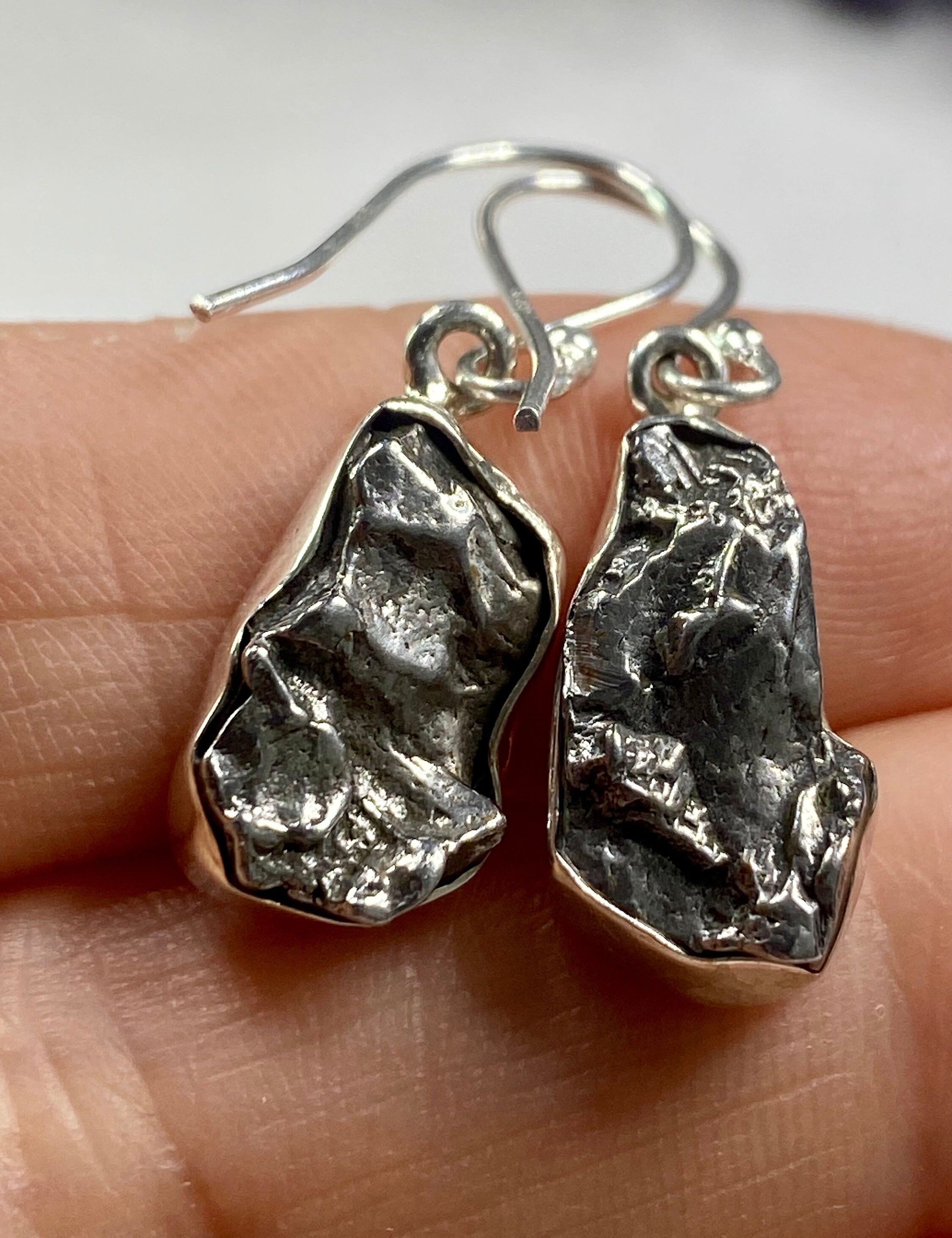 Meteorite Campo Del Cielo and Silver Dangle Earrings