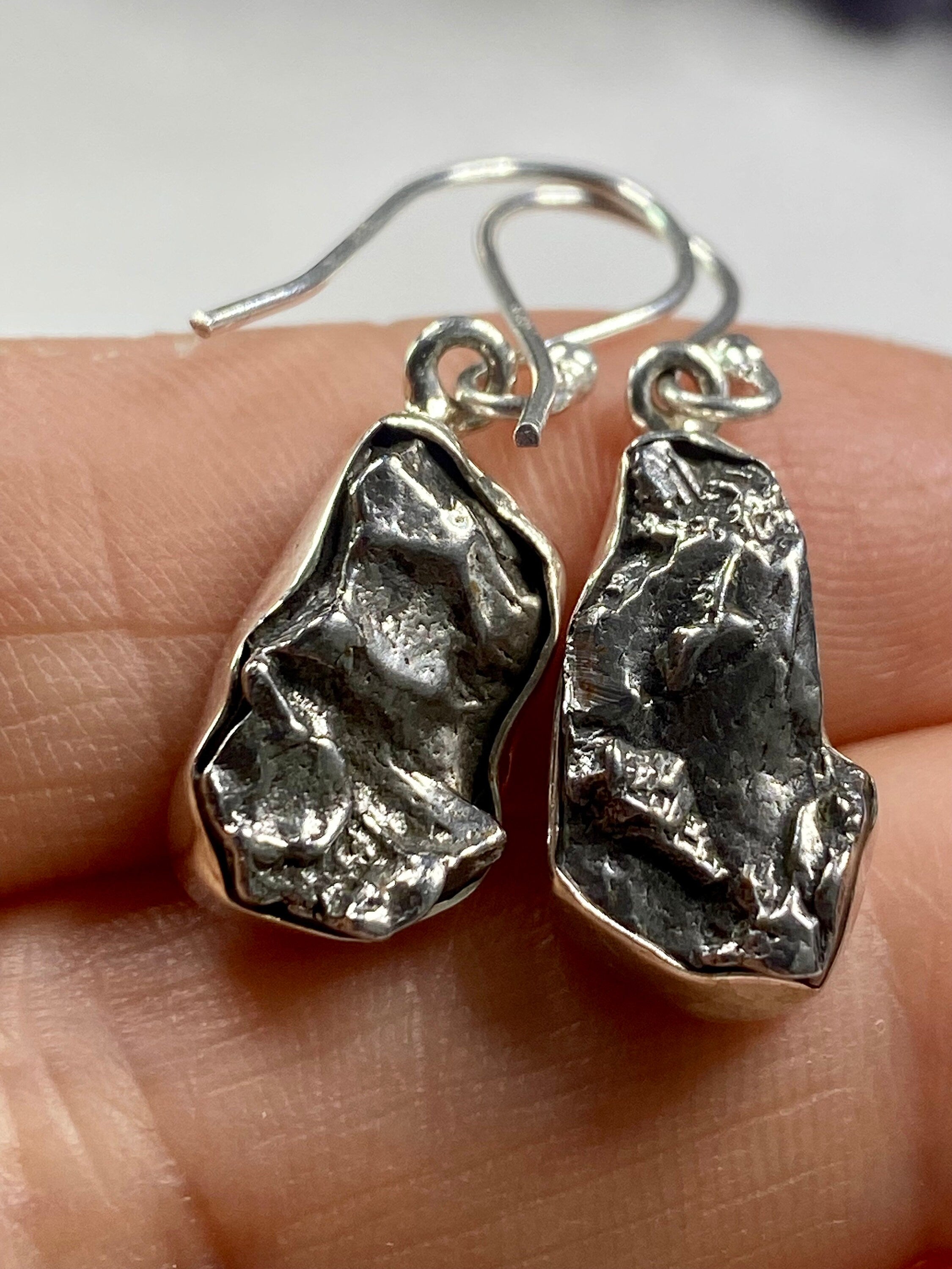 Meteorite Campo Del Cielo and Silver Dangle Earrings