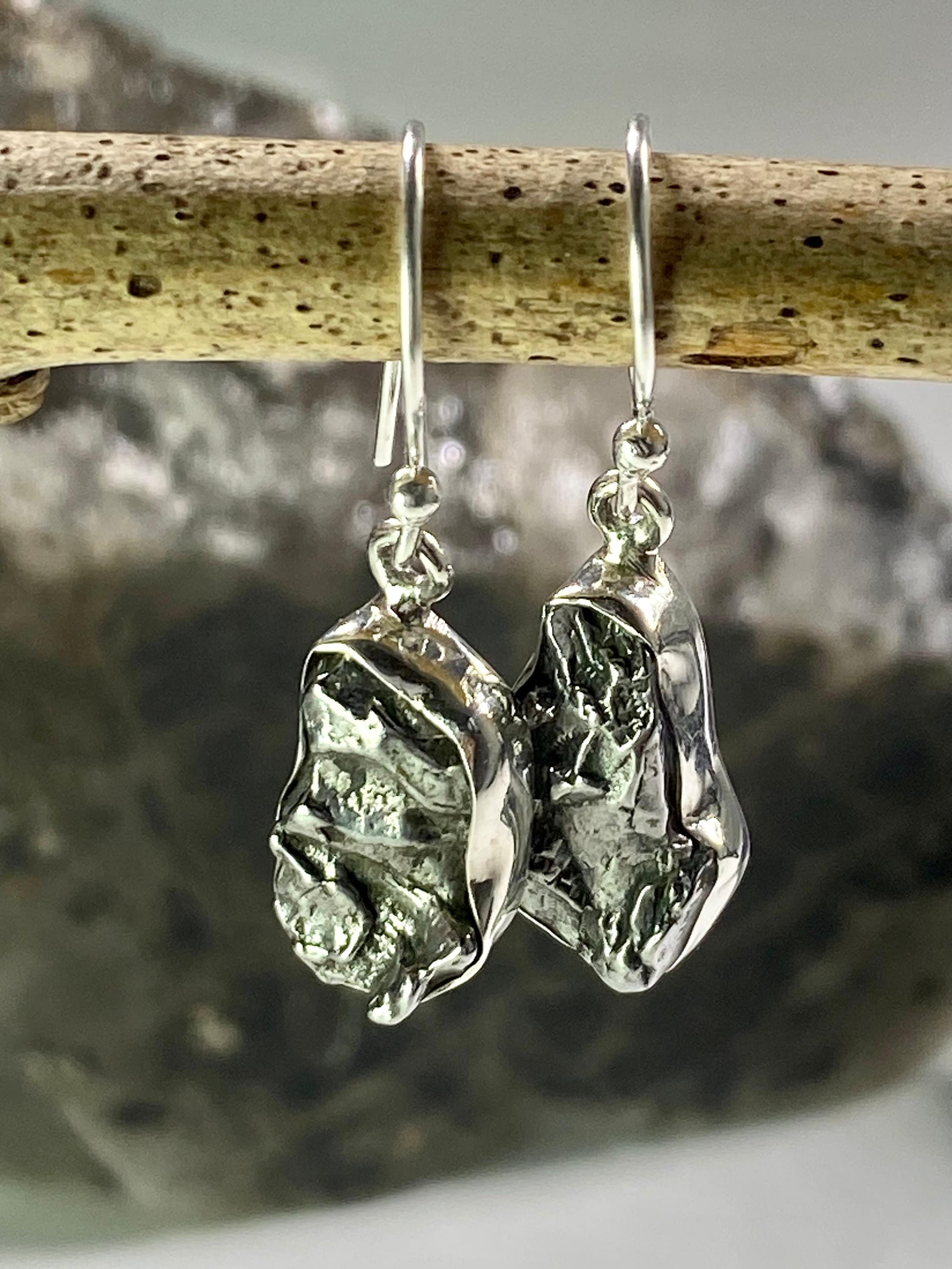 Meteorite Campo Del Cielo and Silver Dangle Earrings