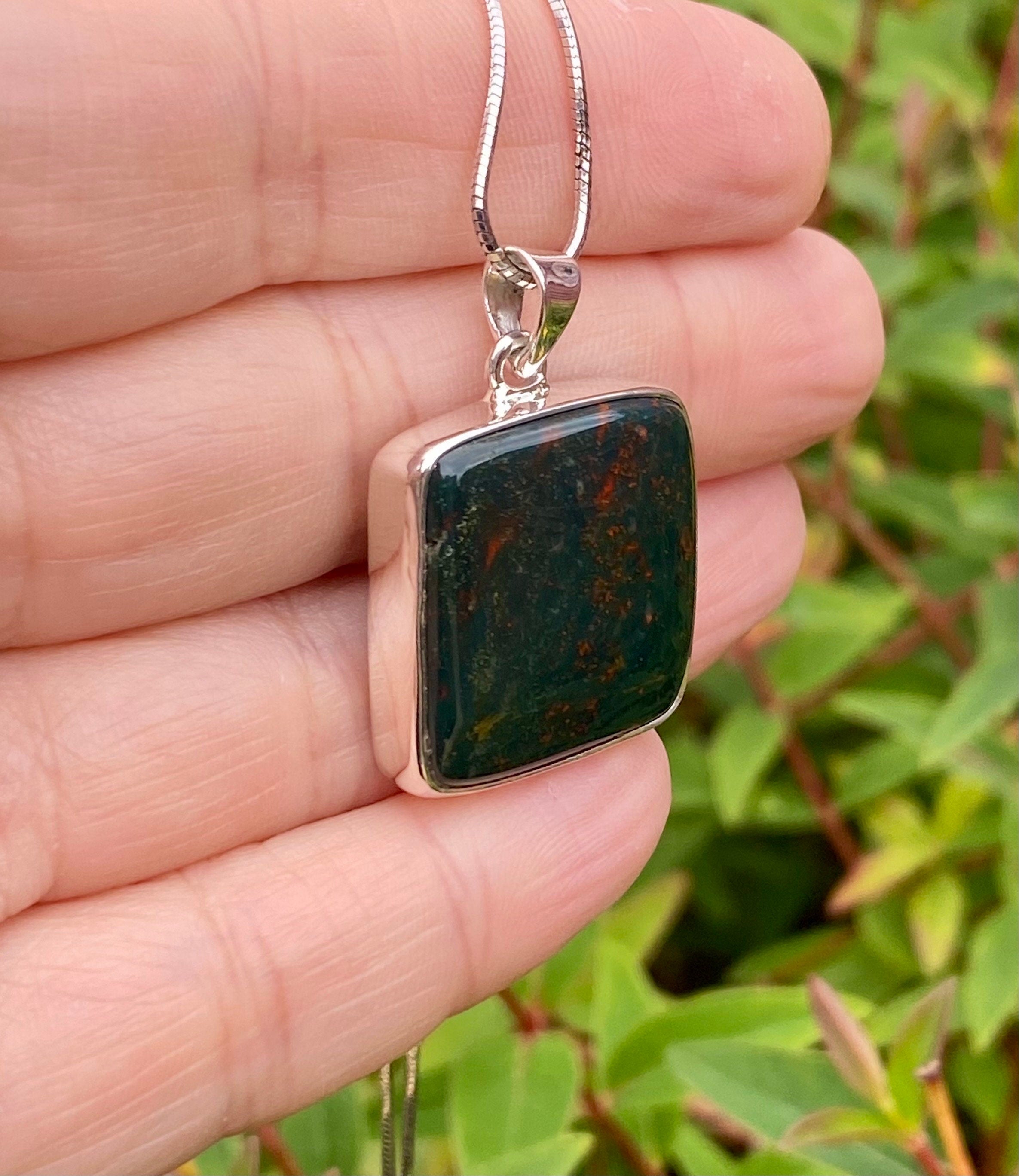African Dragon Bloodstone and Silver Pendant.