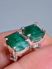 Raw Emerald and Silver Studs