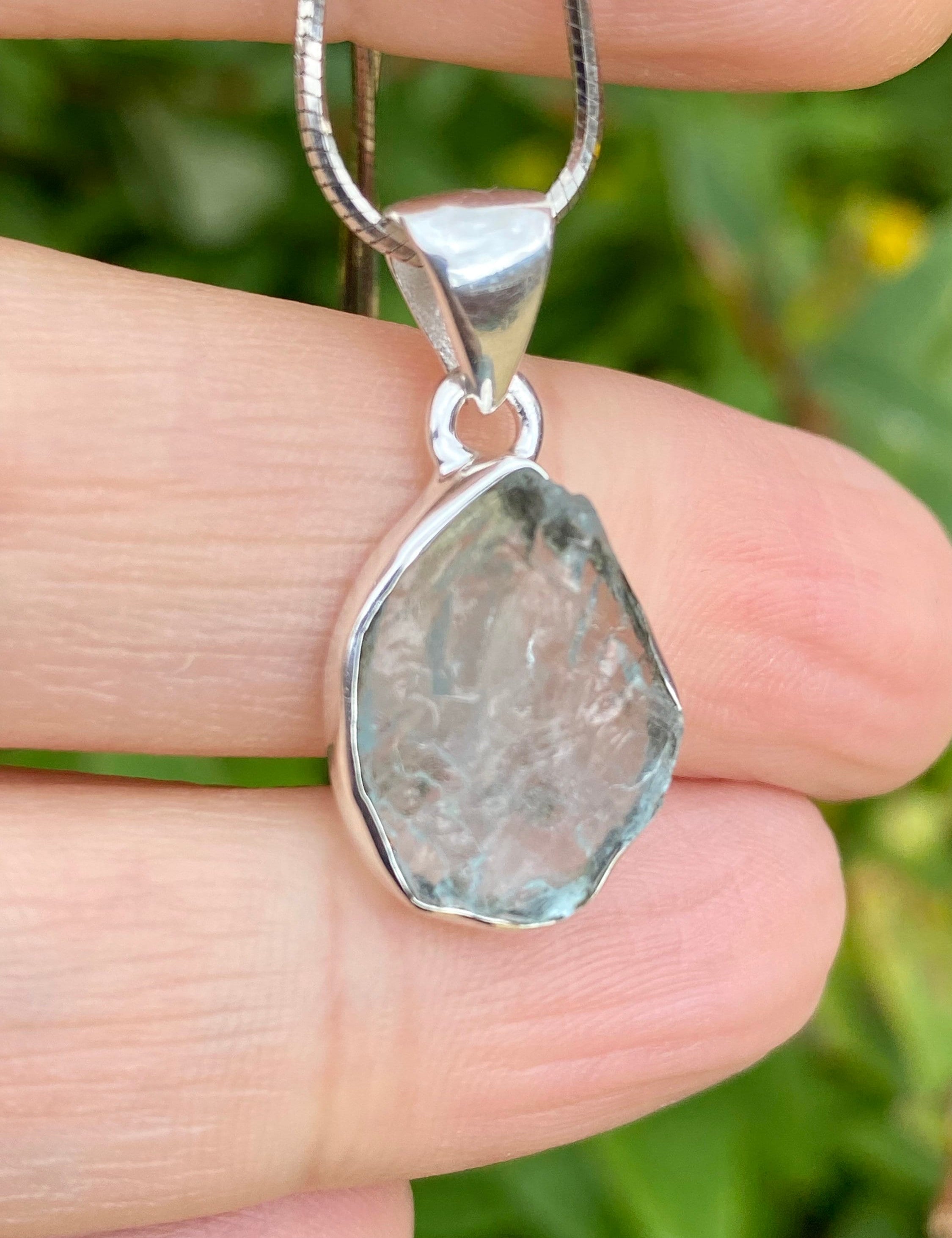 Raw Aquamarine and Silver Pendant