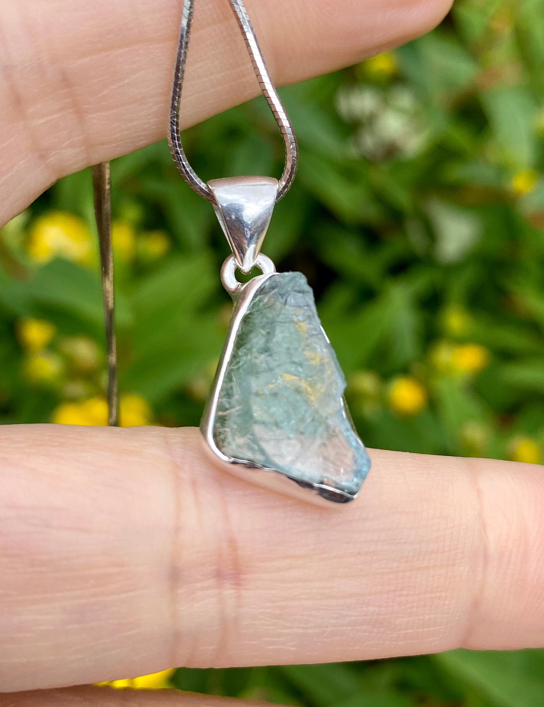 Raw Aquamarine and Silver Pendant