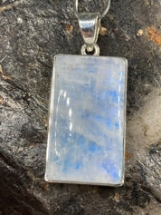 Blue Fire Moonstone and Silver Pendant Including the Snake Chain