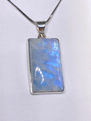 Blue Fire Moonstone and Silver Pendant Including the Snake Chain