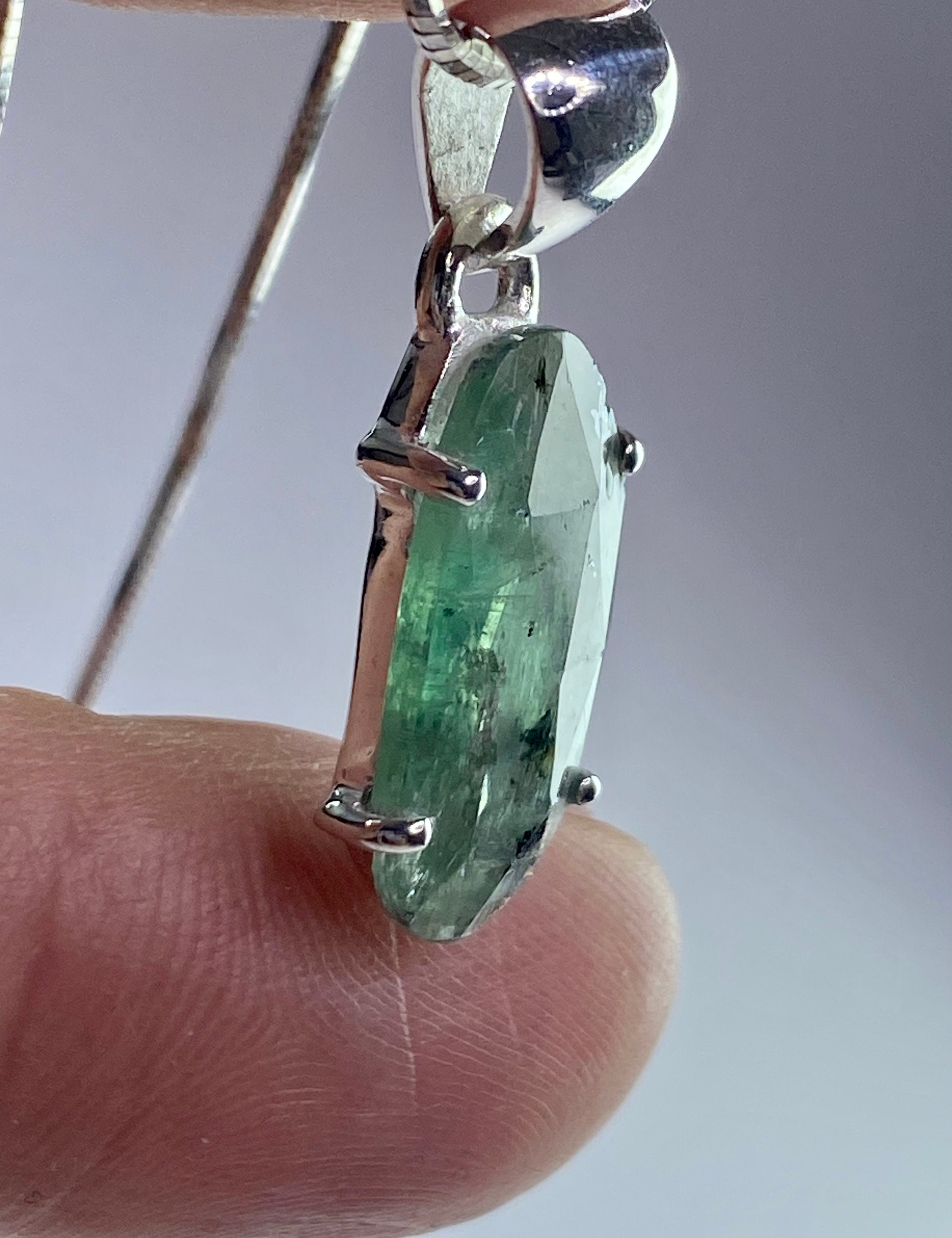 Moss Teal Kyanite and Silver Pendant