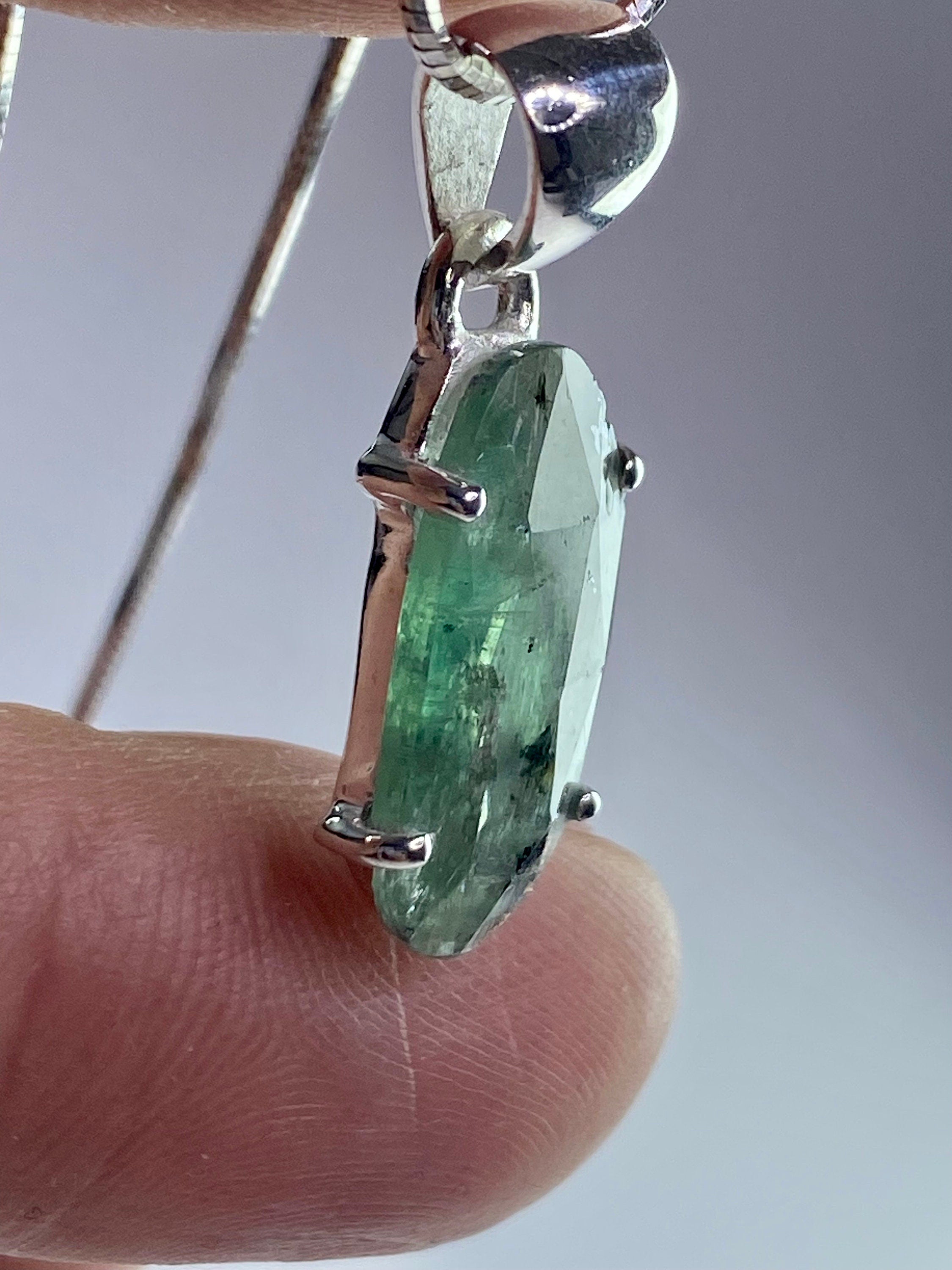 Moss Teal Kyanite and Silver Pendant