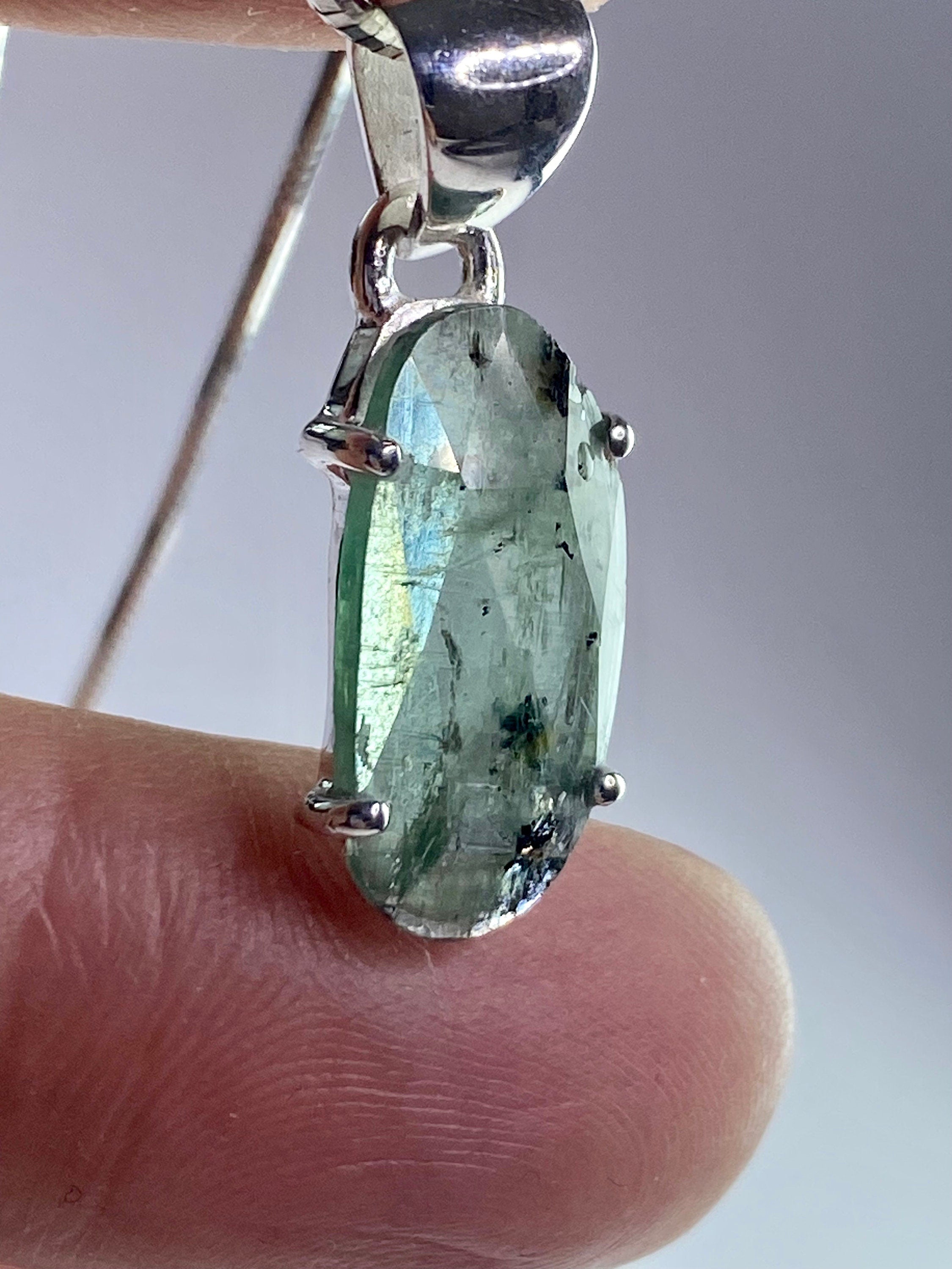 Moss Teal Kyanite and Silver Pendant