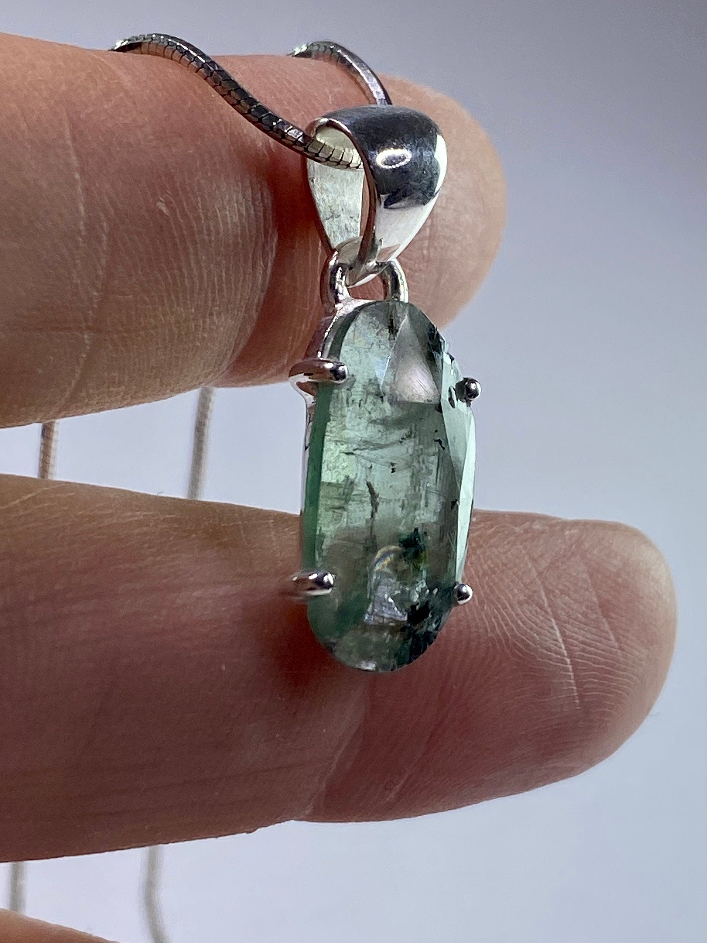 Moss Teal Kyanite and Silver Pendant