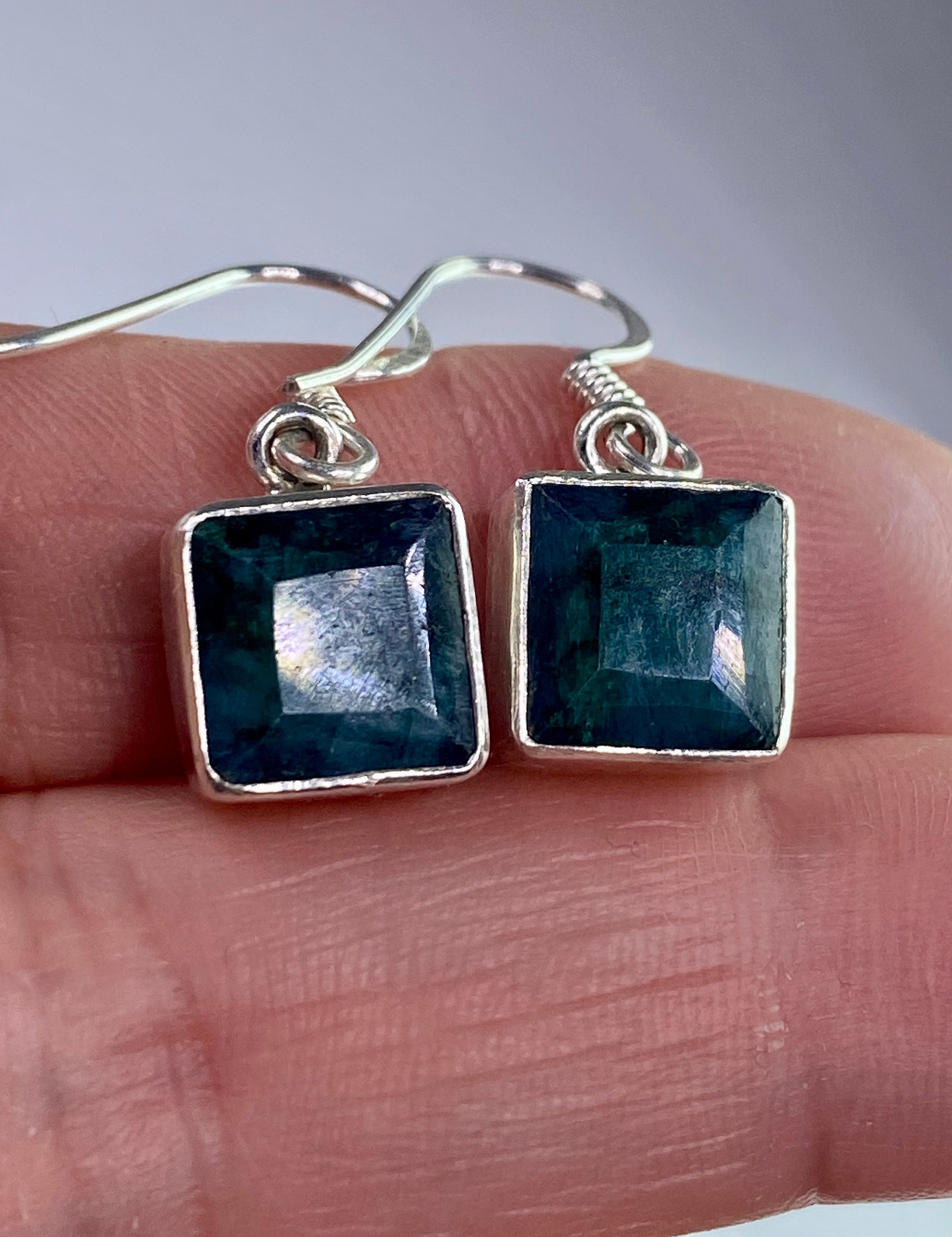 Raw Emerald and Silver Dangle Earrings