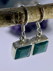 Raw Emerald and Silver Dangle Earrings