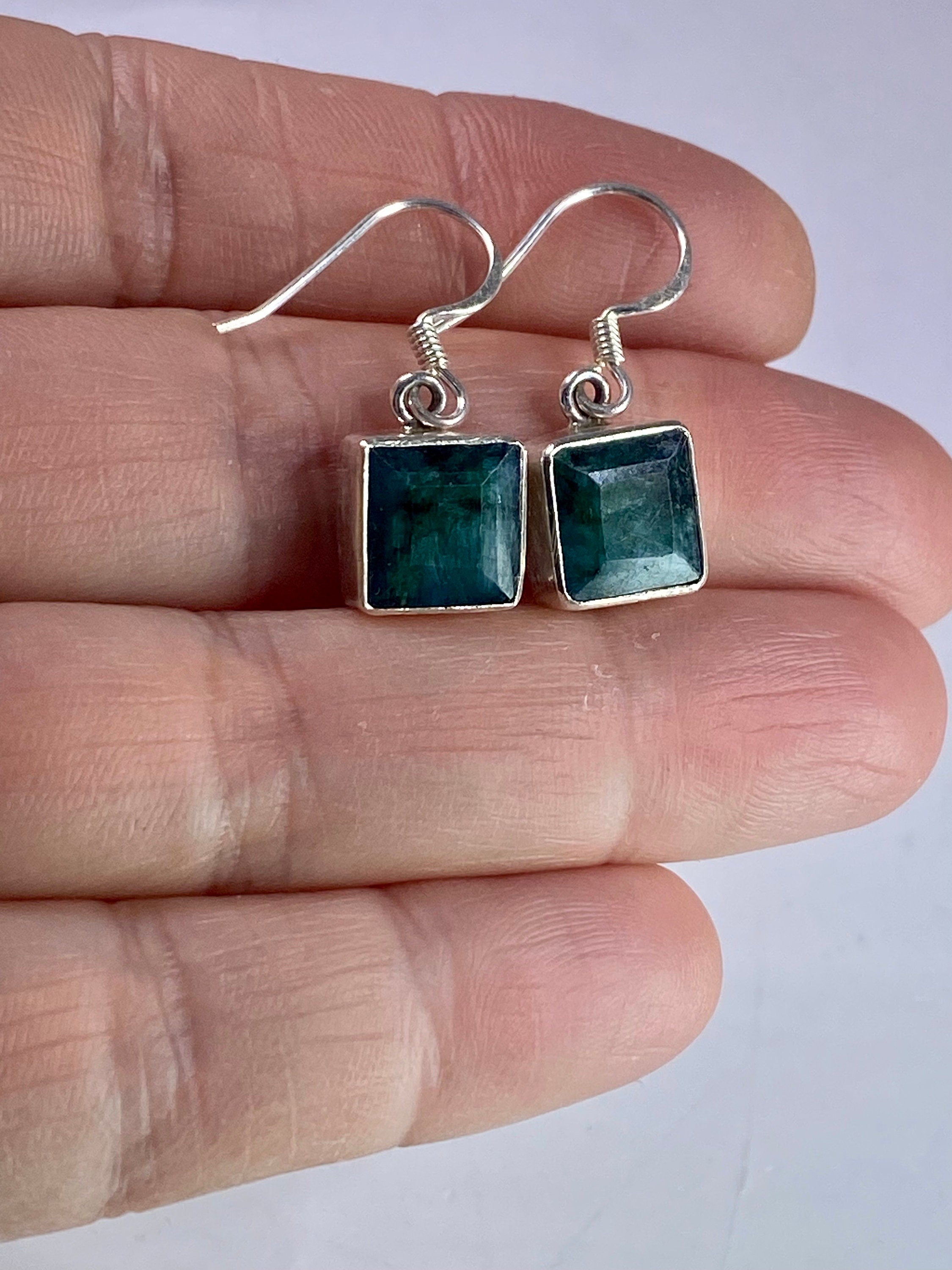 Raw Emerald and Silver Dangle Earrings