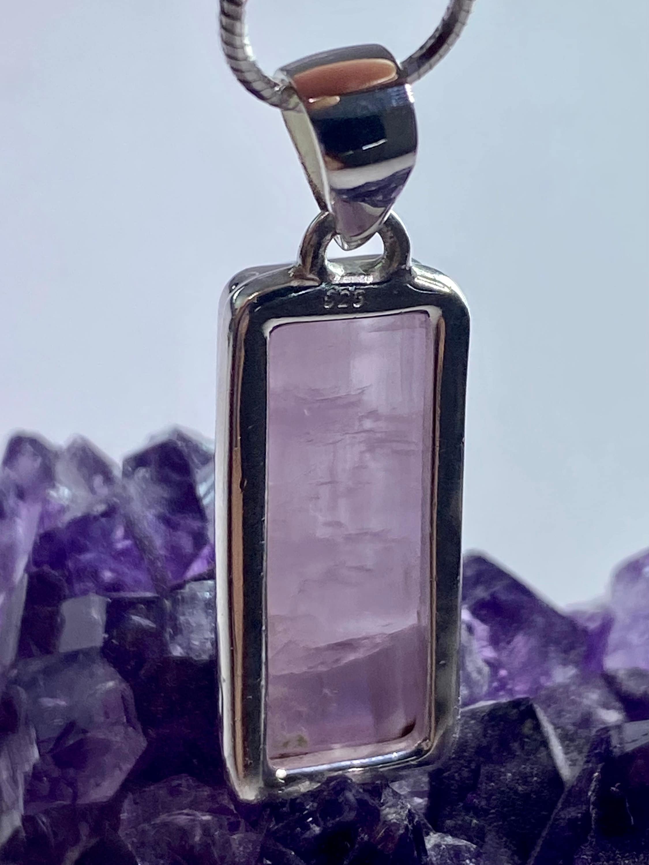 Natural Kunzite Silver pendant necklace