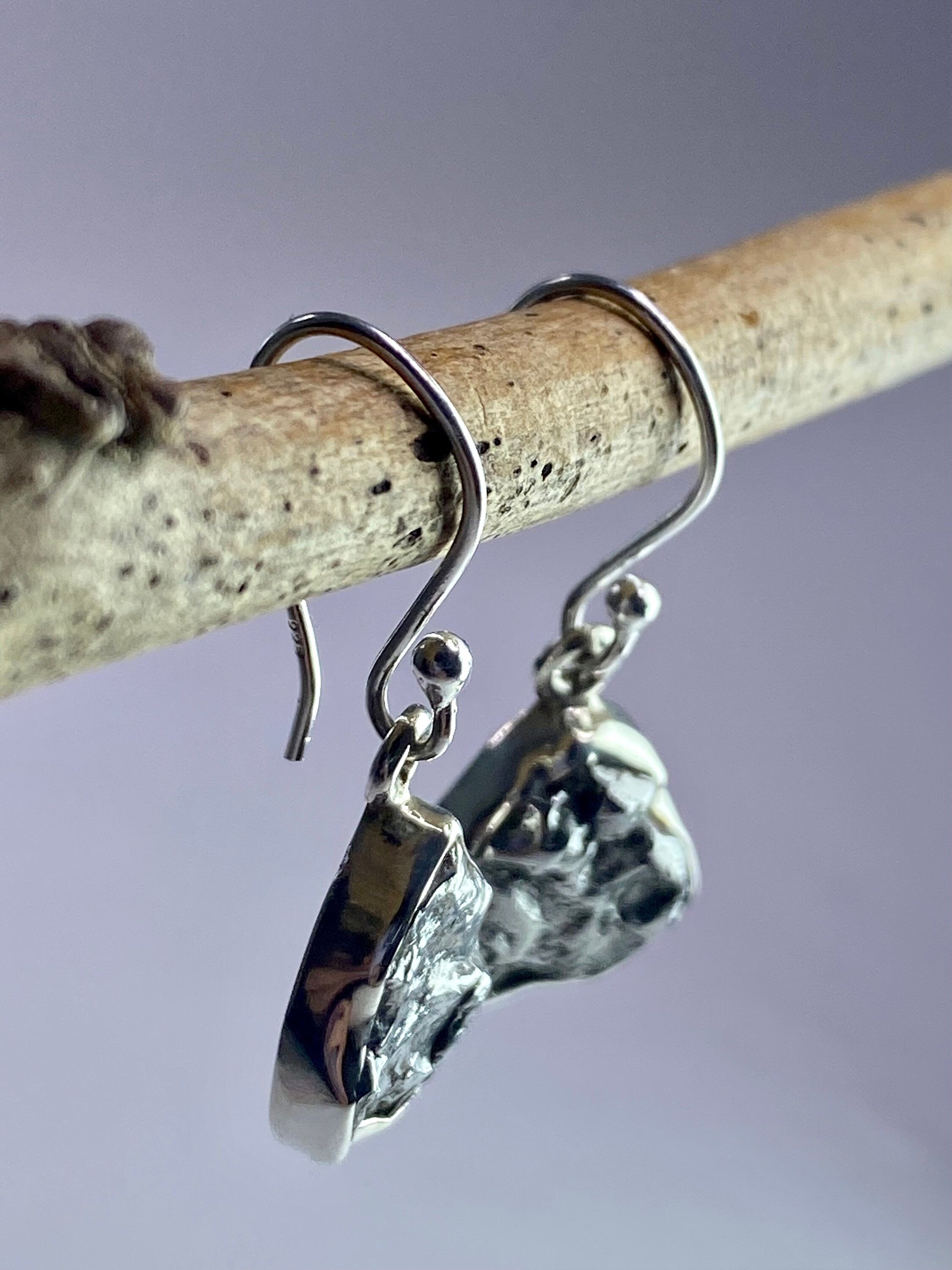 Meteorite Campo Del Cielo and Silver Dangle Earrings