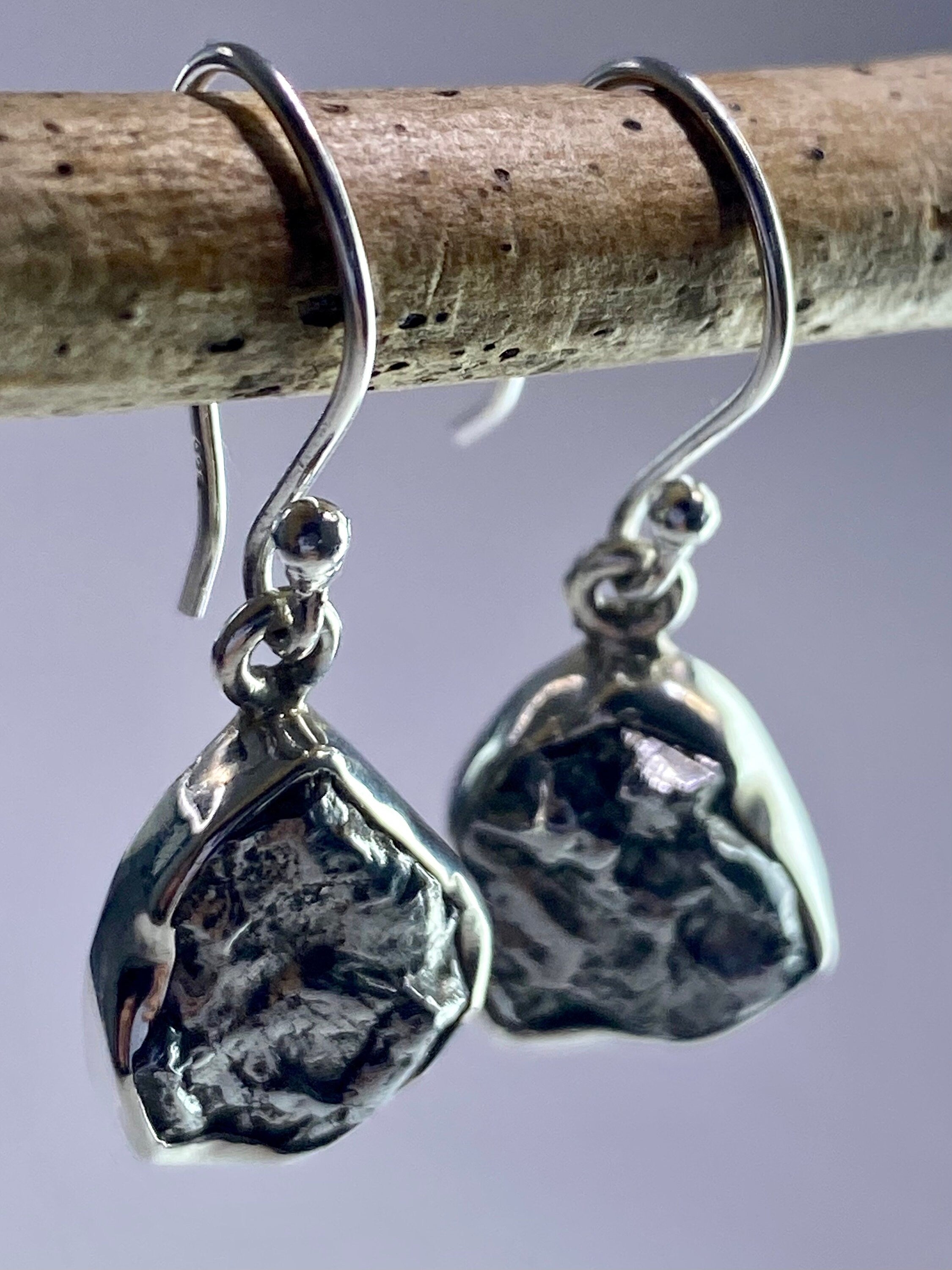 Meteorite Campo Del Cielo and Silver Dangle Earrings