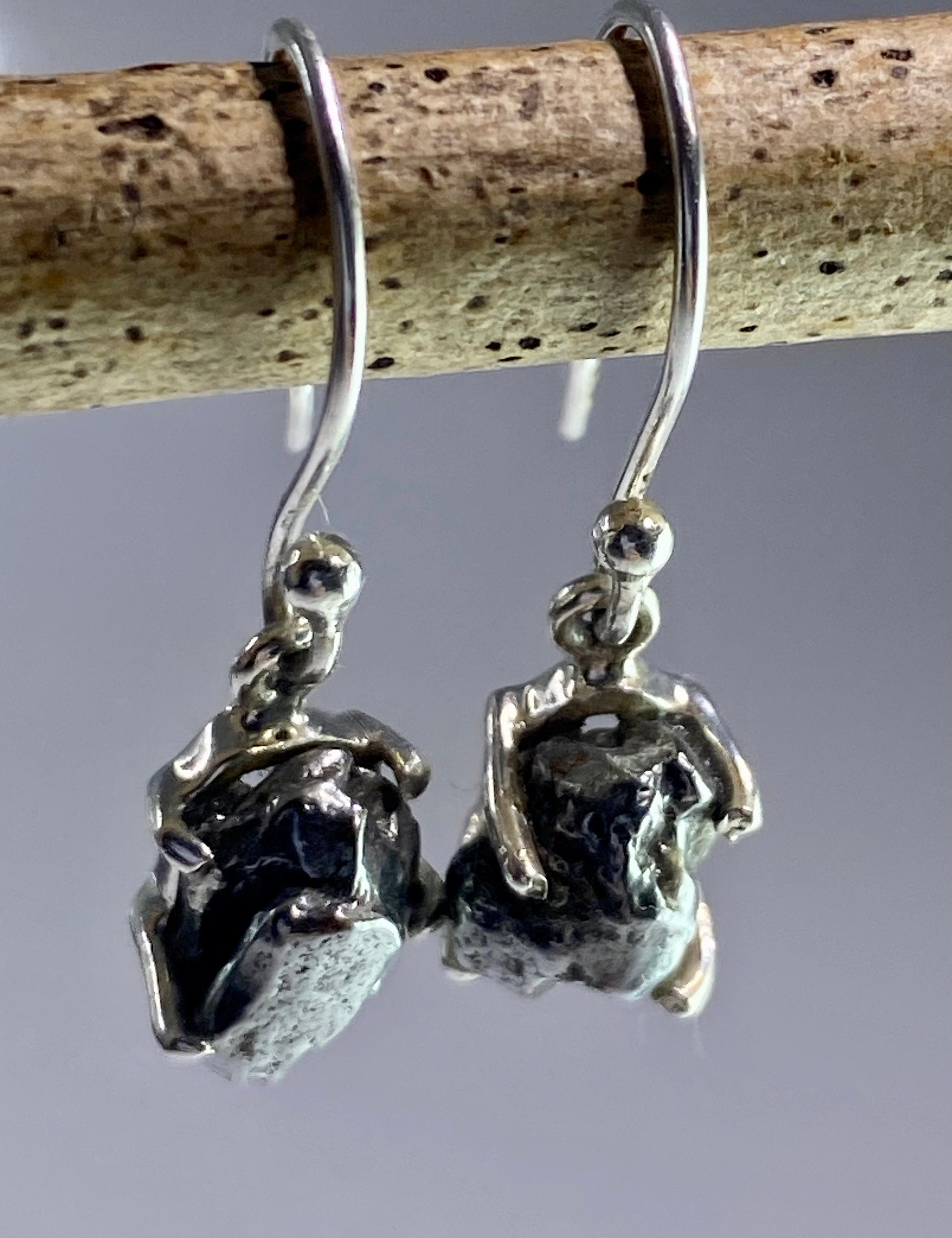 Meteorite Campo Del Cielo and Silver Dangle Earrings