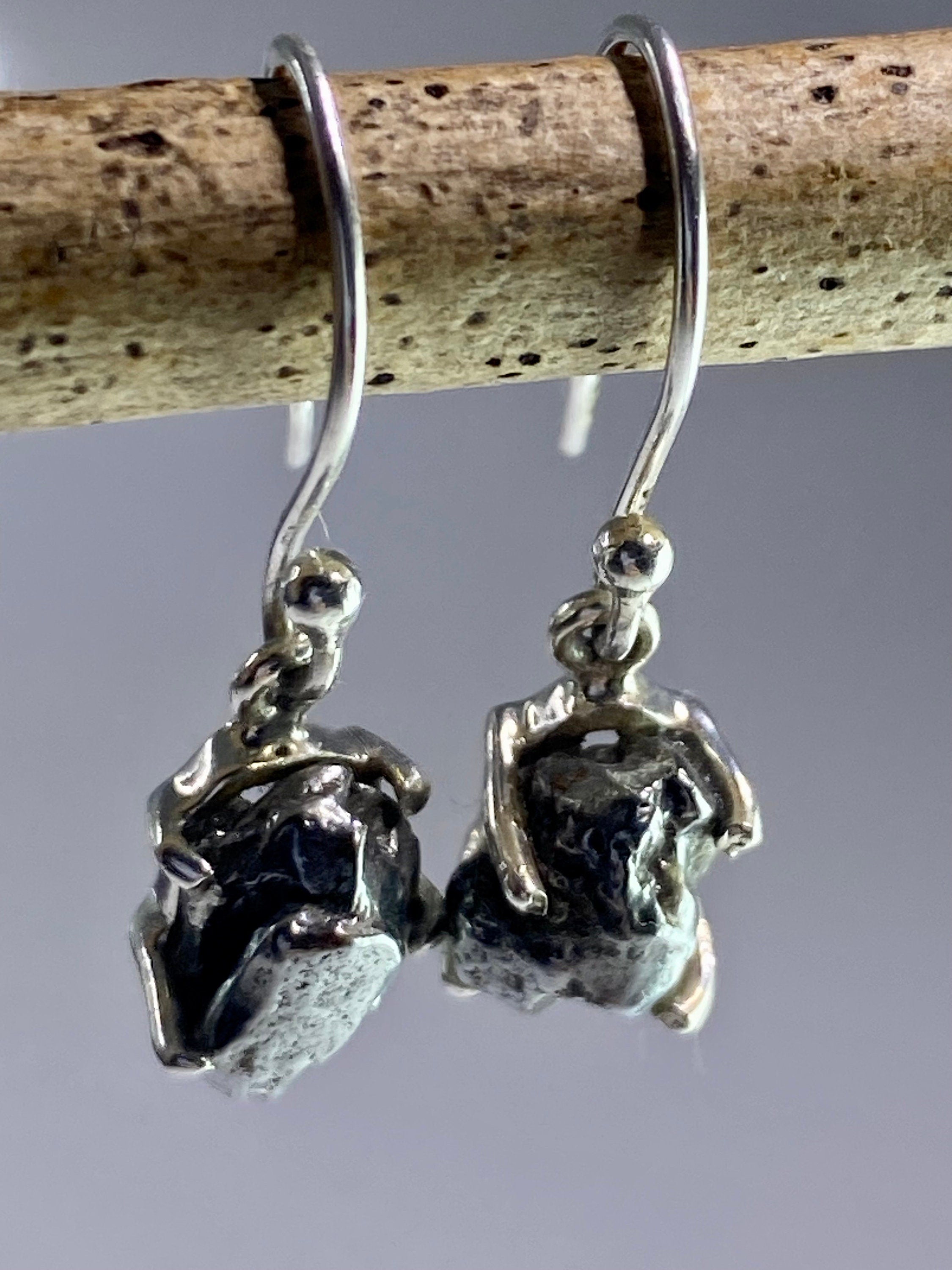 Meteorite Campo Del Cielo and Silver Dangle Earrings