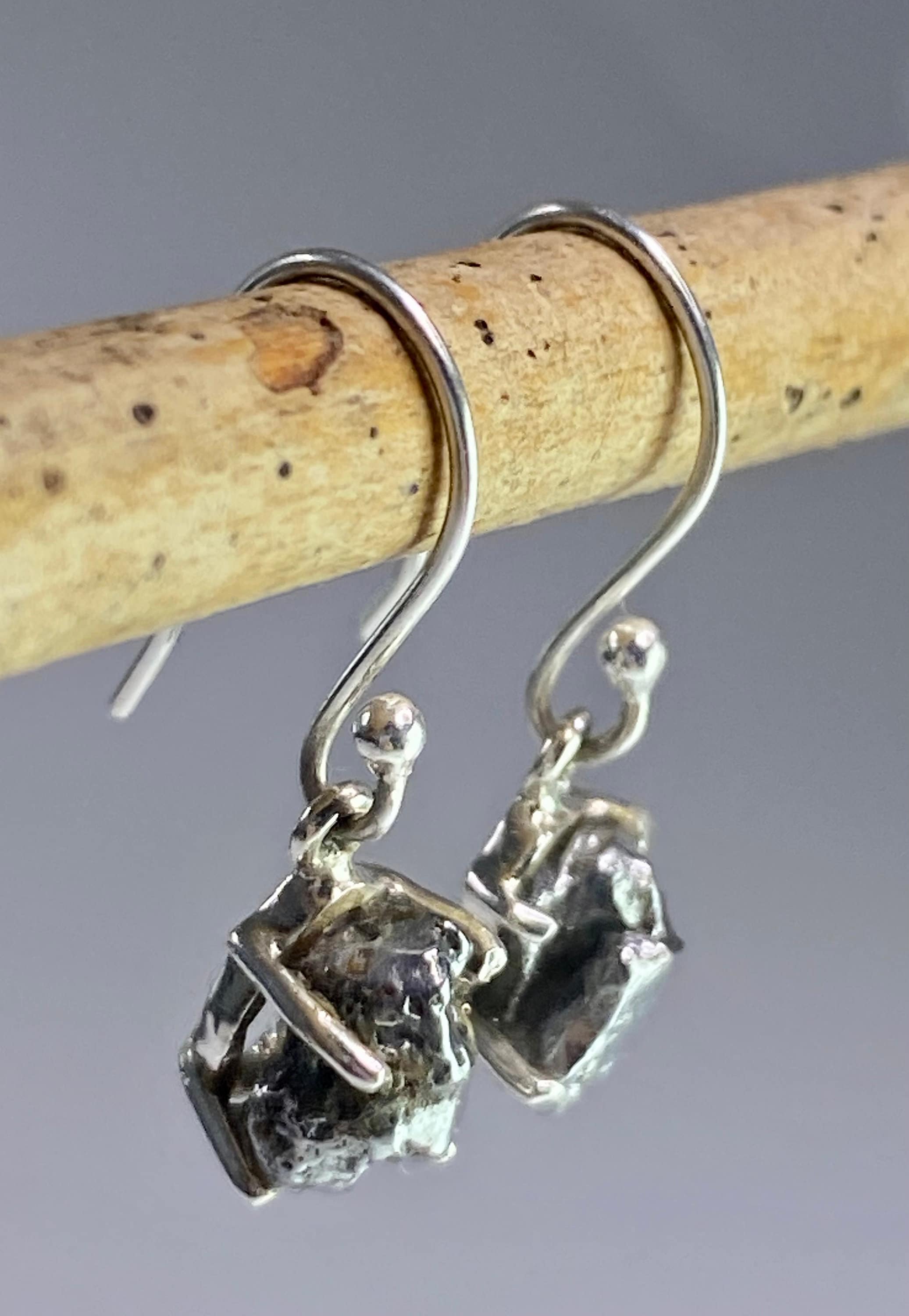 Meteorite Campo Del Cielo and Silver Dangle Earrings