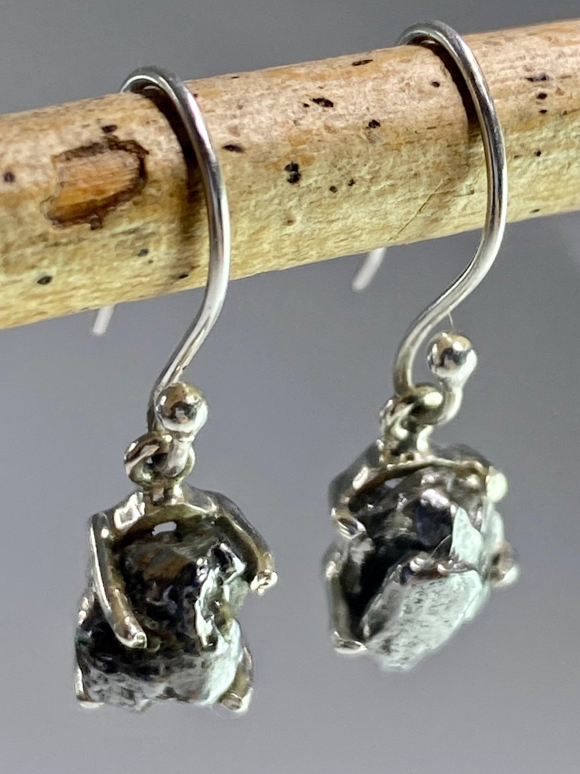 Meteorite Campo Del Cielo and Silver Dangle Earrings