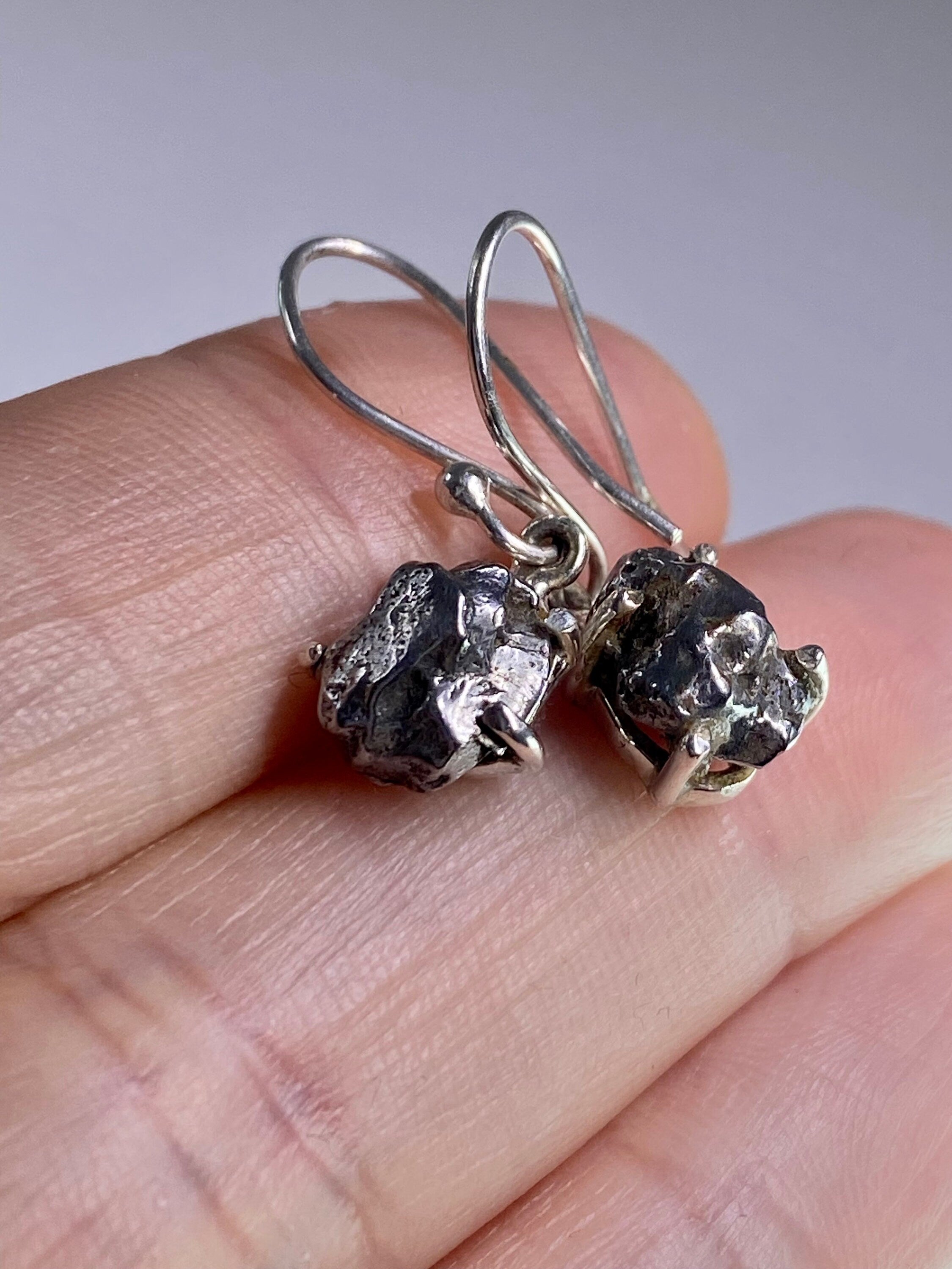 Meteorite Campo Del Cielo and Silver Dangle Earrings