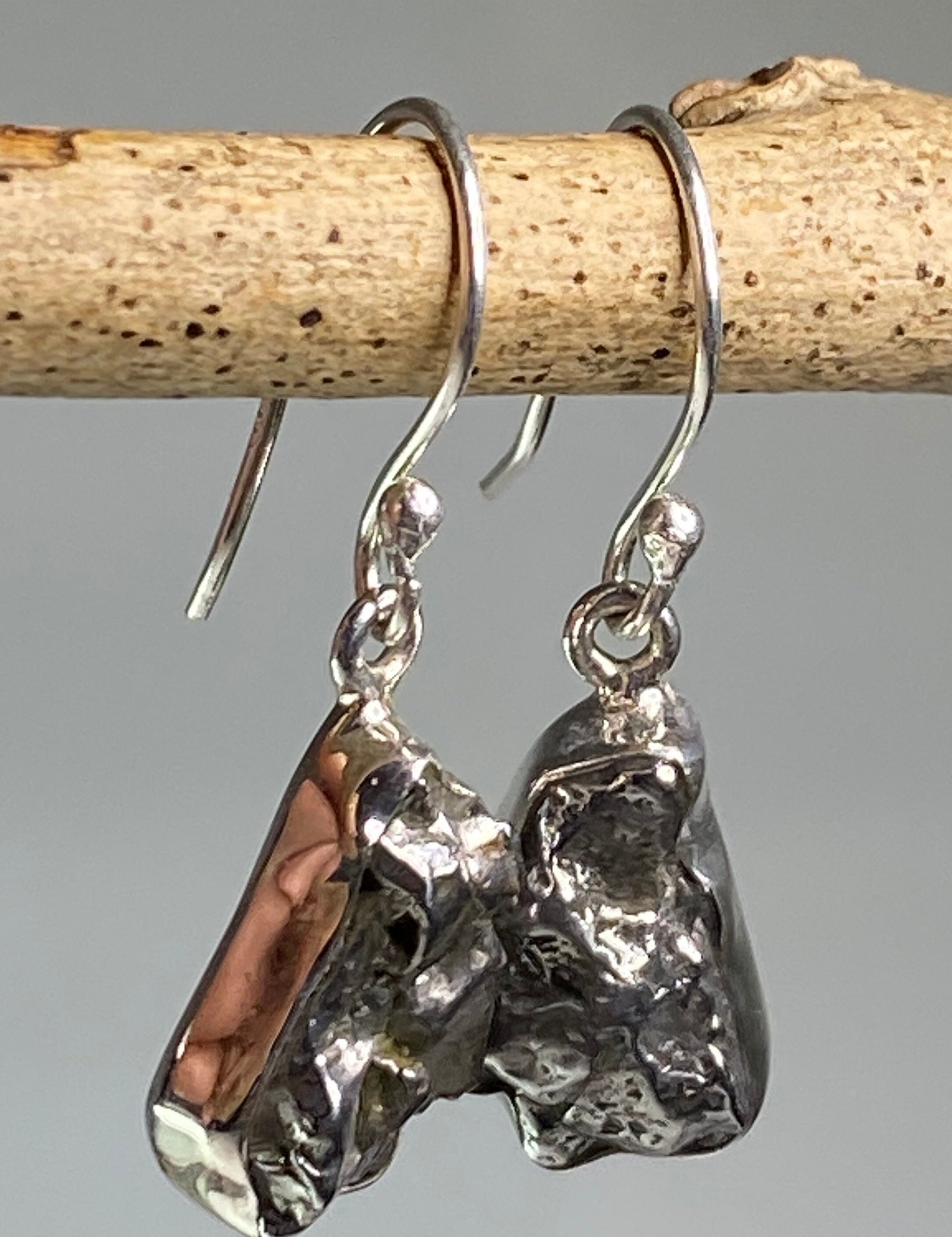 Meteorite Campo Del Cielo and Silver Dangle Earrings