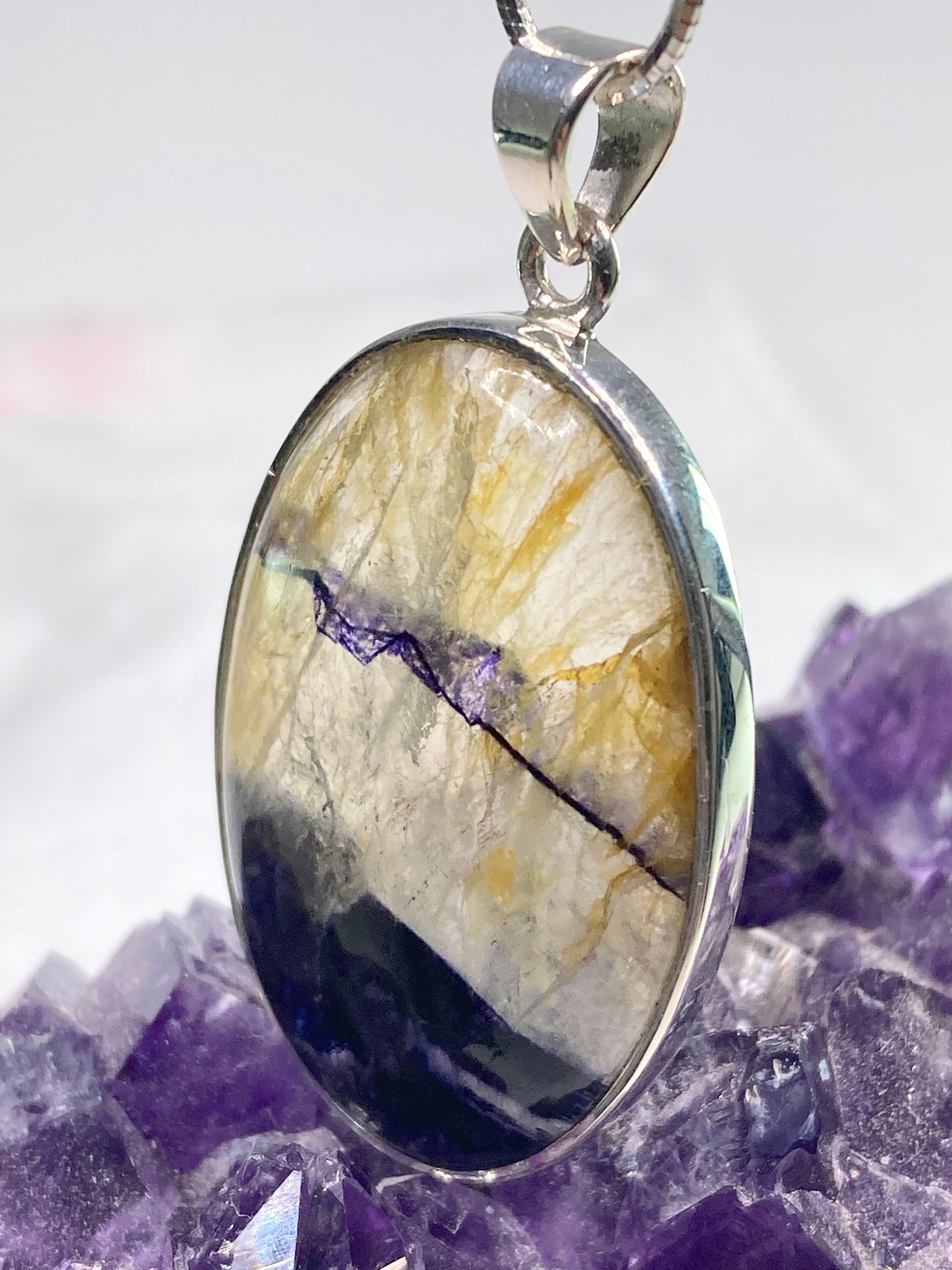 A Rare Blue John and Silver Pendant.