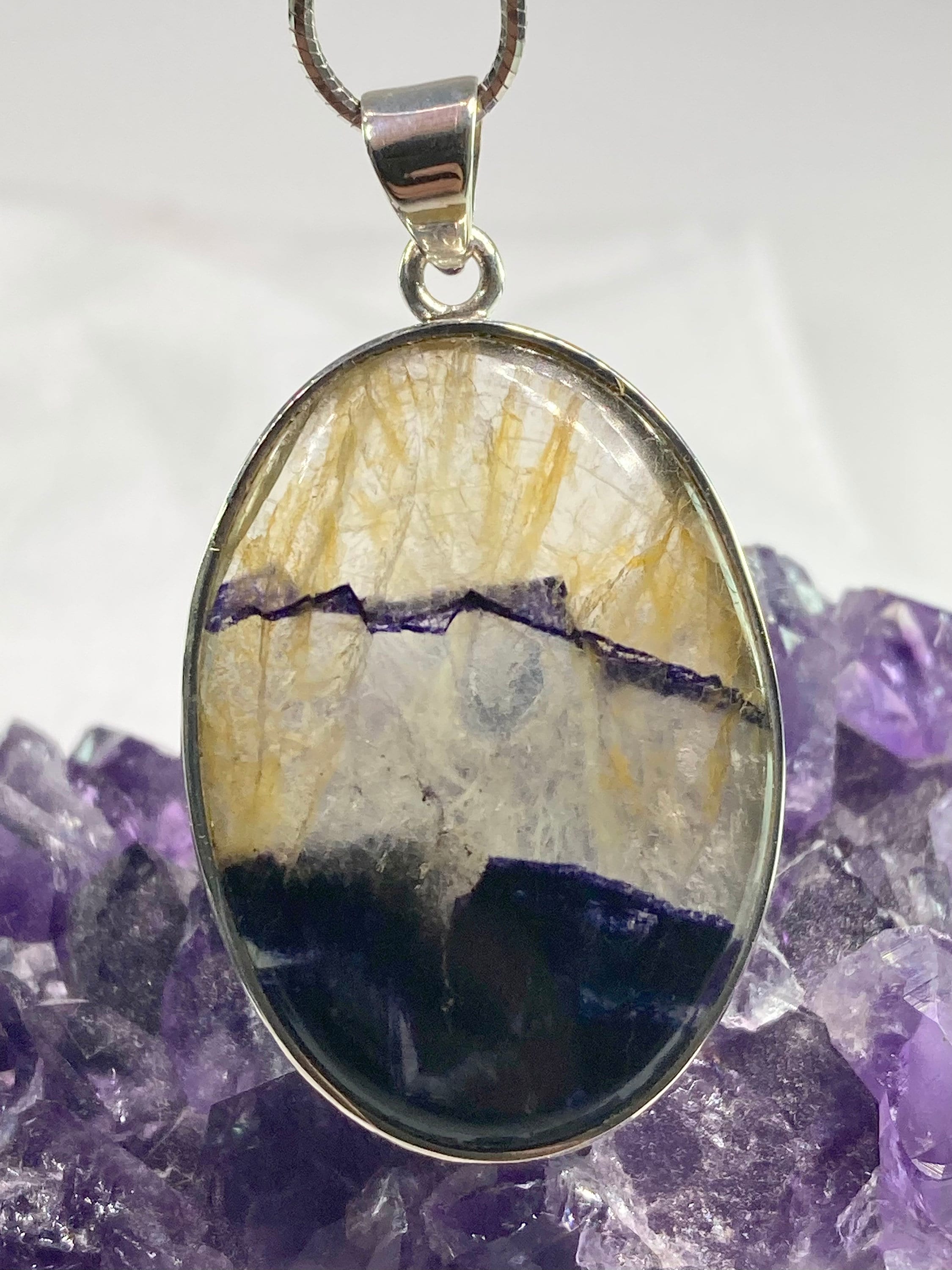 A Rare Blue John and Silver Pendant.