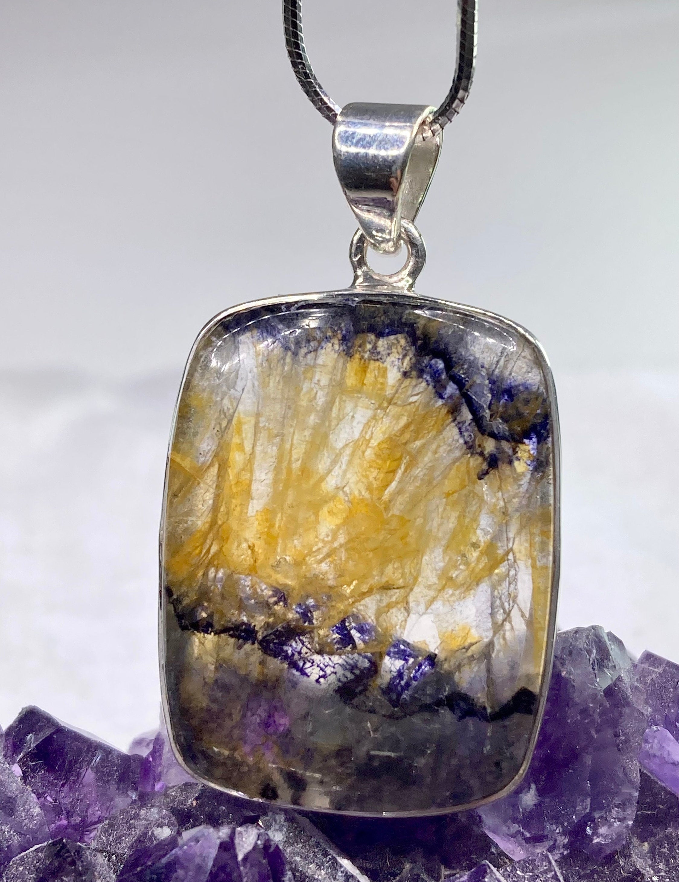 A Rare Blue John and Silver Pendant.