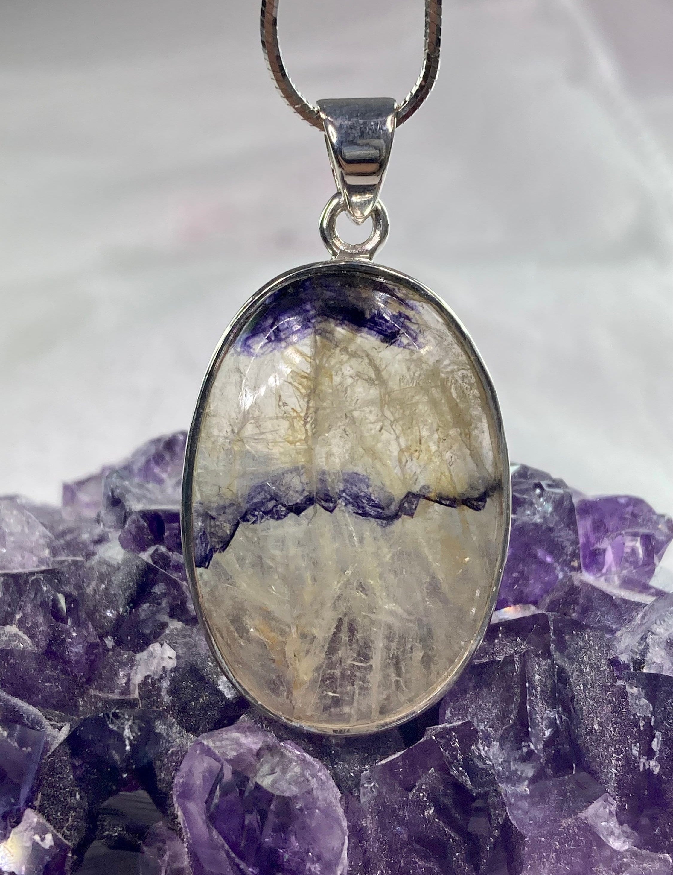 A Rare Blue John and Silver Pendant.