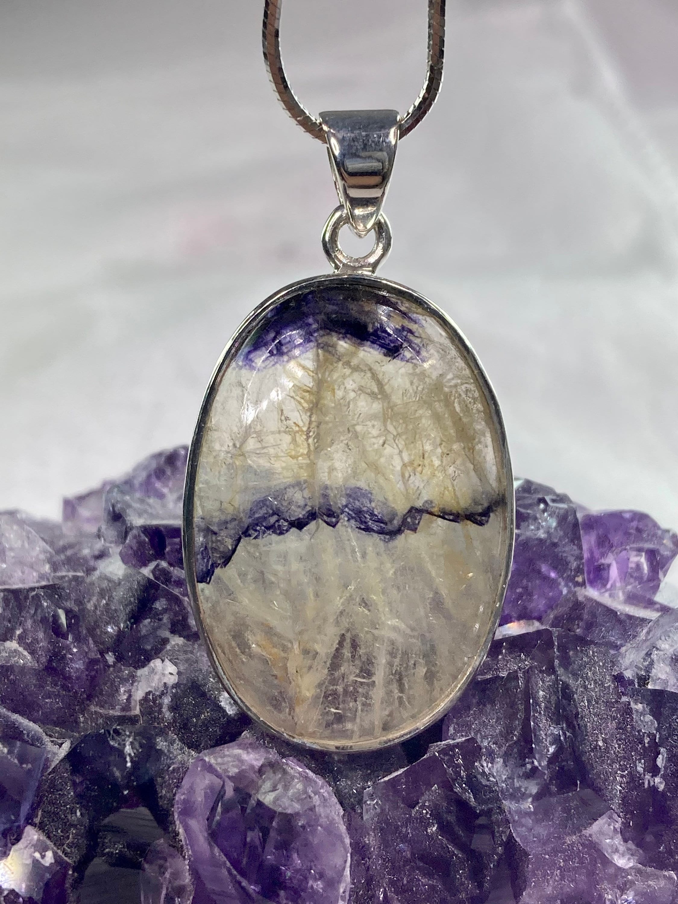 A Rare Blue John and Silver Pendant.