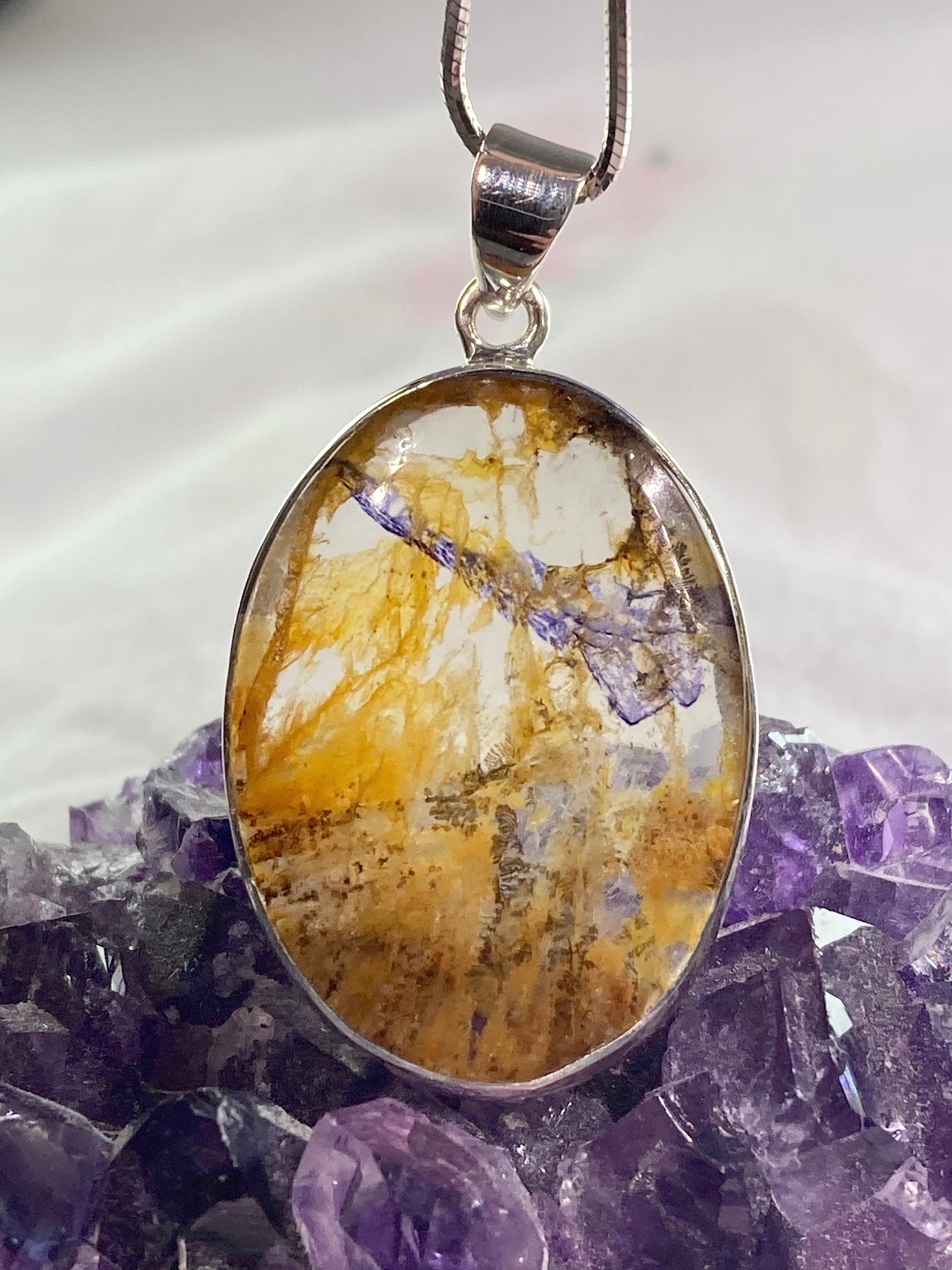 A Rare Blue John and Silver Pendant.