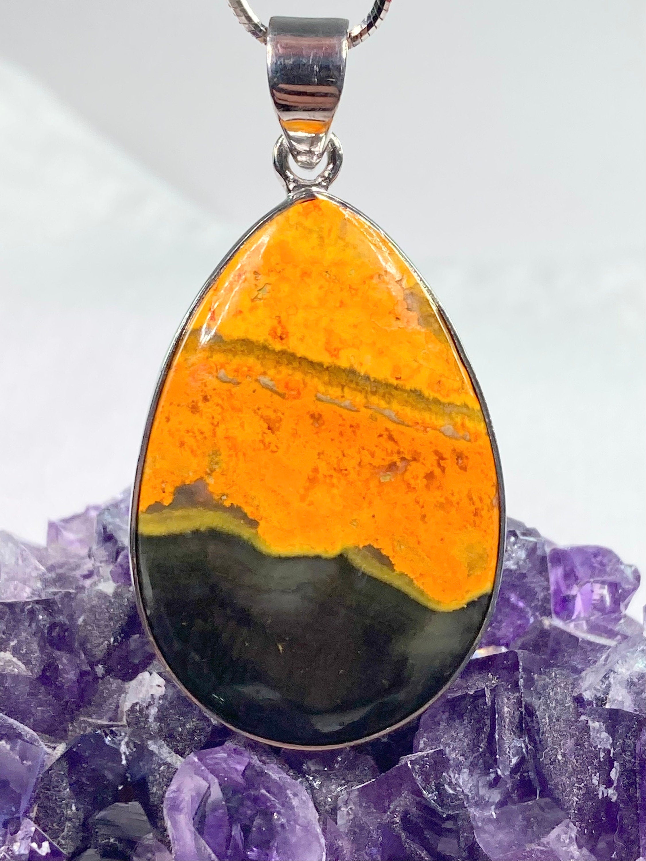 High Quality Bumble Bee Jasper and Silver Pendant.