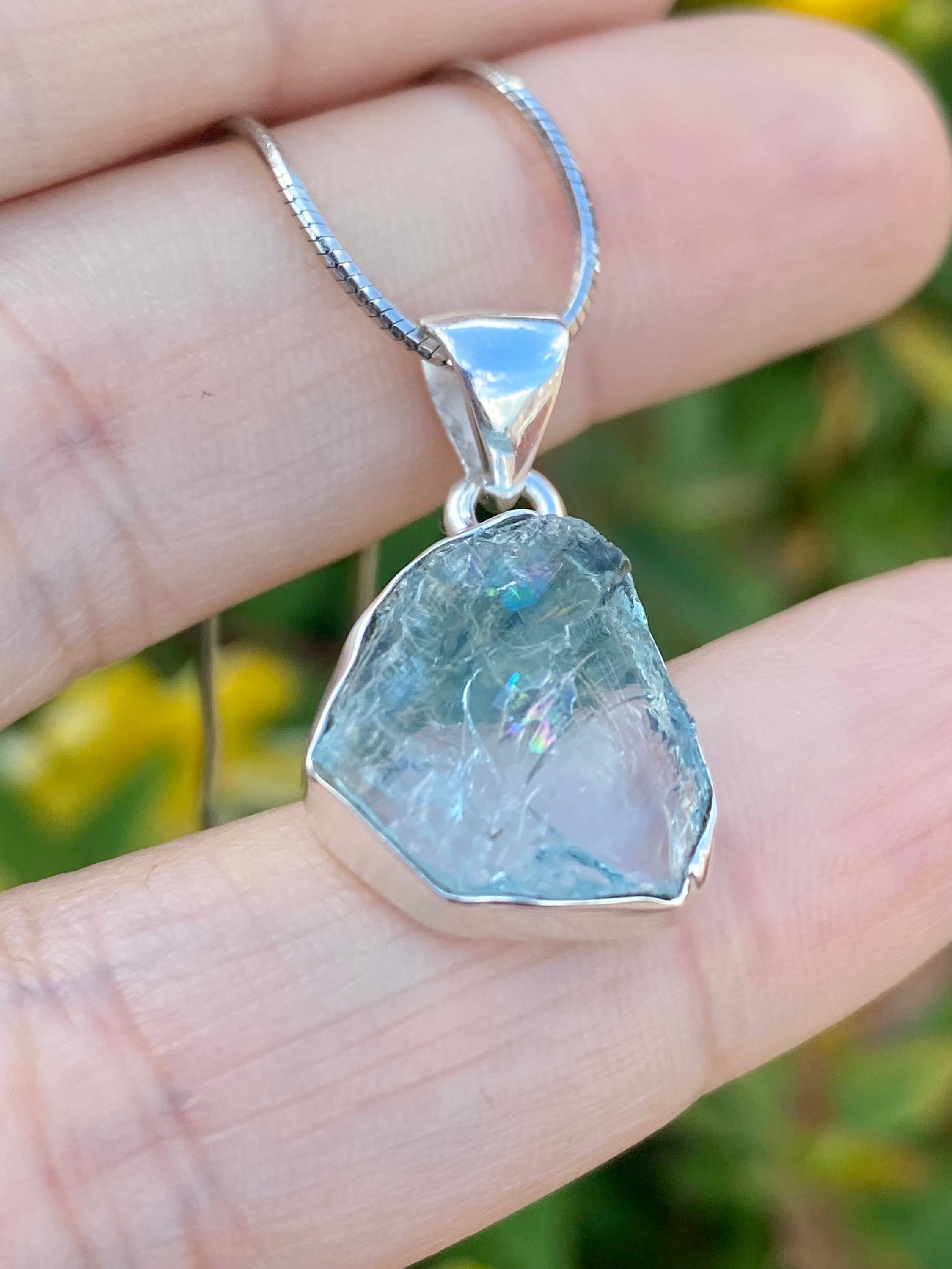 Raw Aquamarine and Silver Pendant