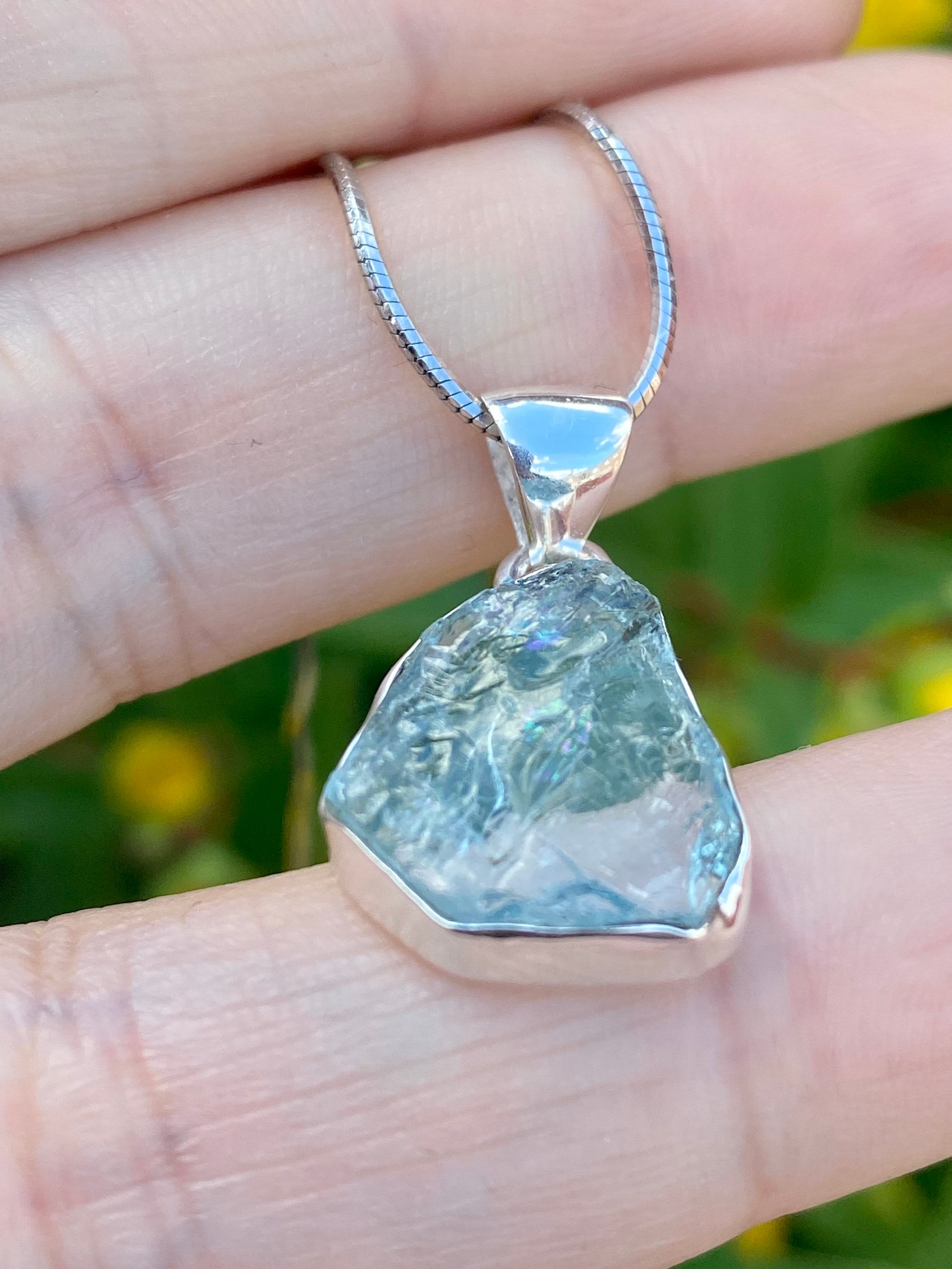 Raw Aquamarine and Silver Pendant