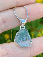 Raw Aquamarine and Silver Pendant