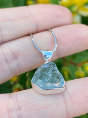 Raw Aquamarine and Silver Pendant