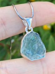 Raw Aquamarine and Silver Pendant