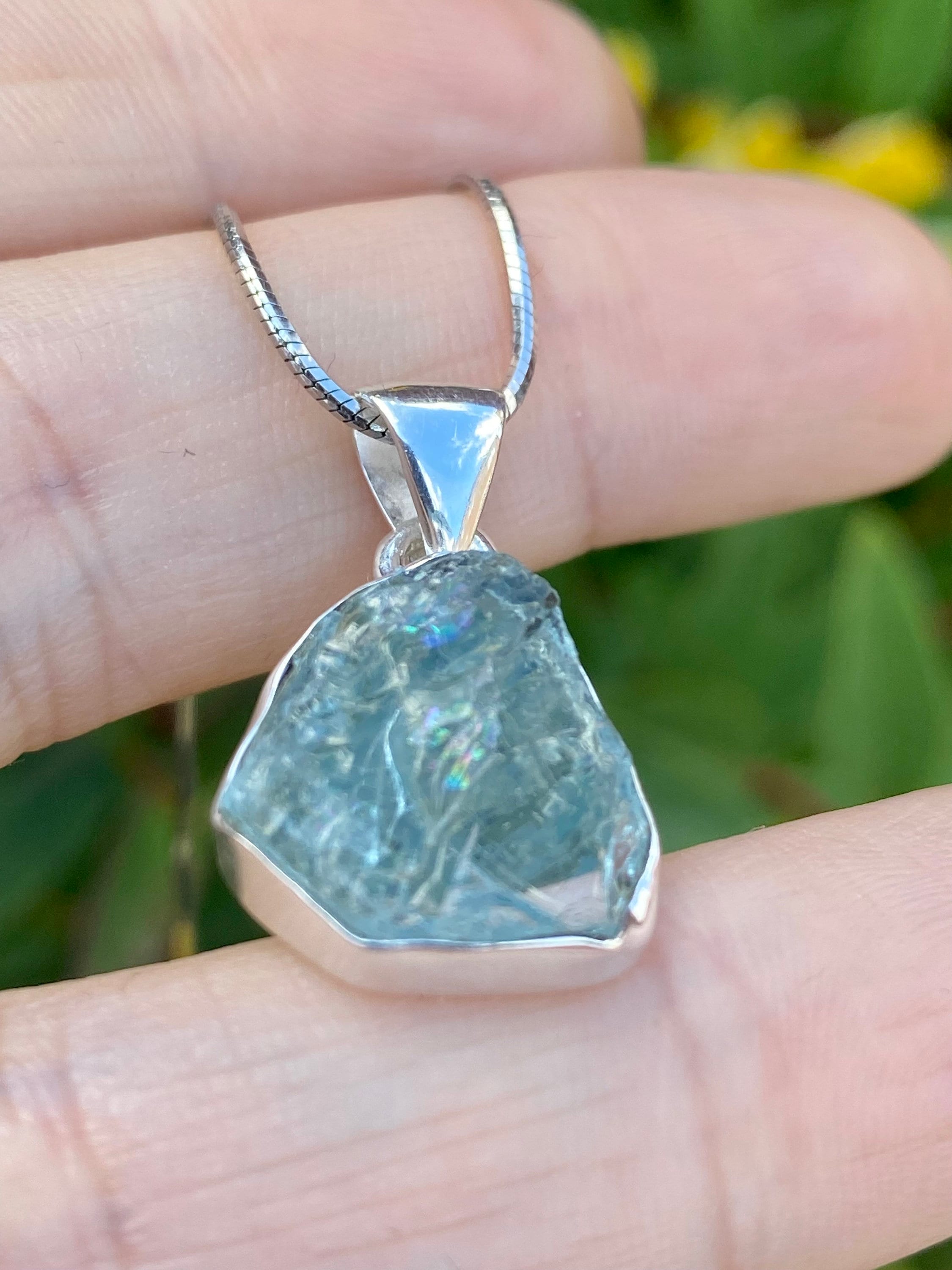 Raw Aquamarine and Silver Pendant