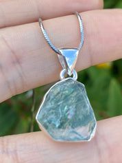 Raw Aquamarine and Silver Pendant