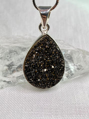 A Beautifully Sparkling Black Druzy Agate and Silver Pendant