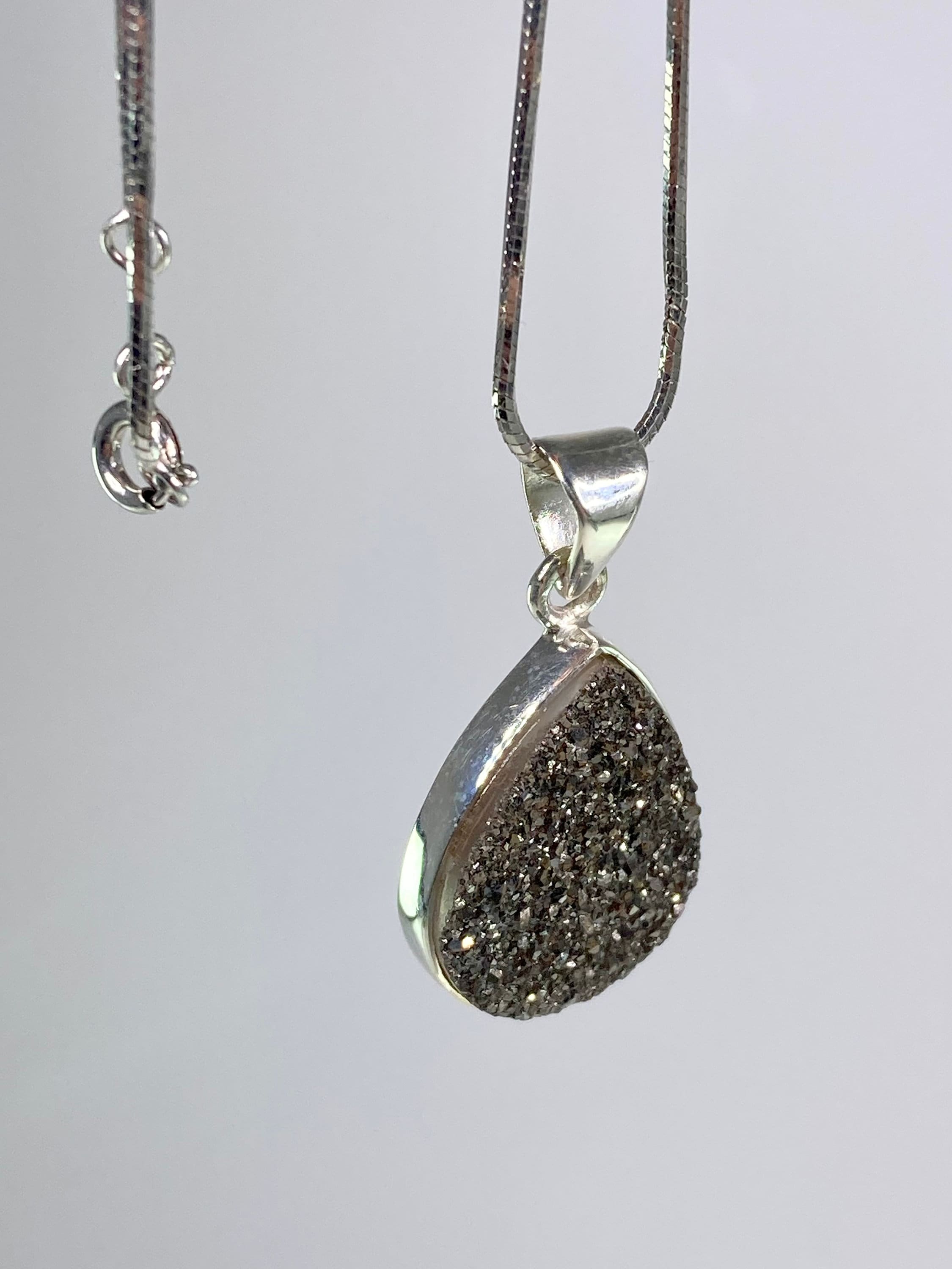 A Beautifully Sparkling Black Druzy Agate and Silver Pendant