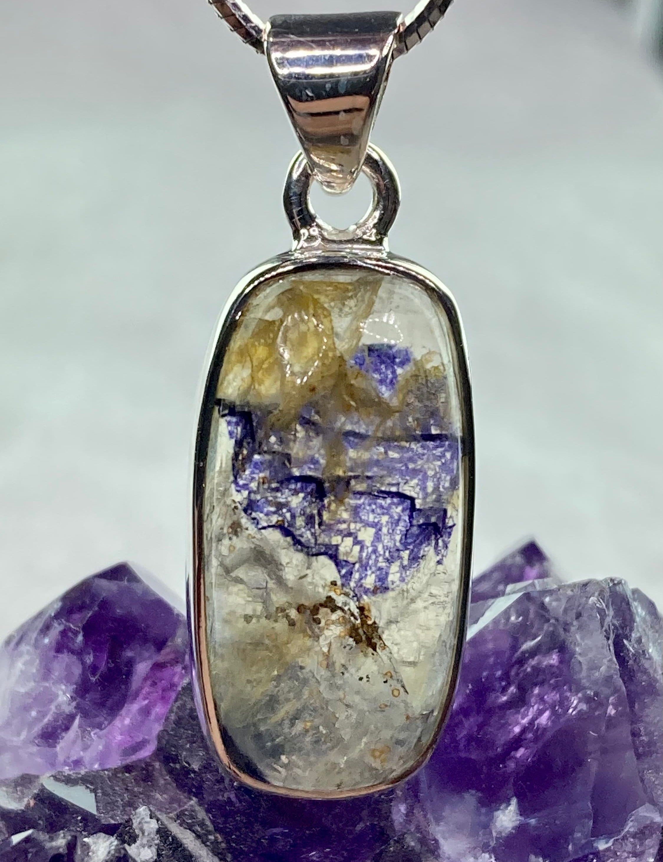 A Rare Blue John and Silver Pendant.