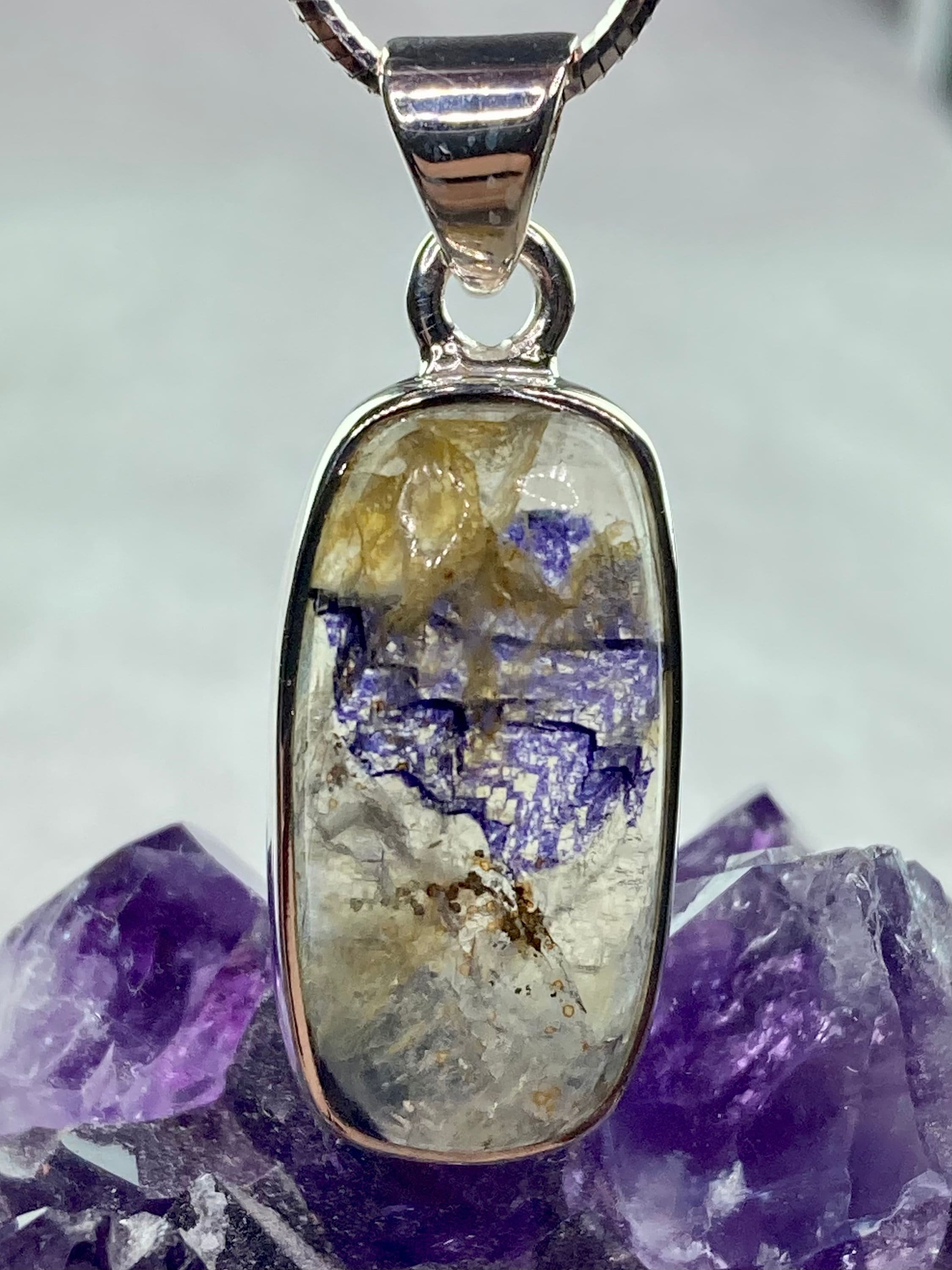 A Rare Blue John and Silver Pendant.