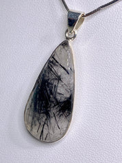 Black Tourmaline Rutilated Quartz and Silver Pendant