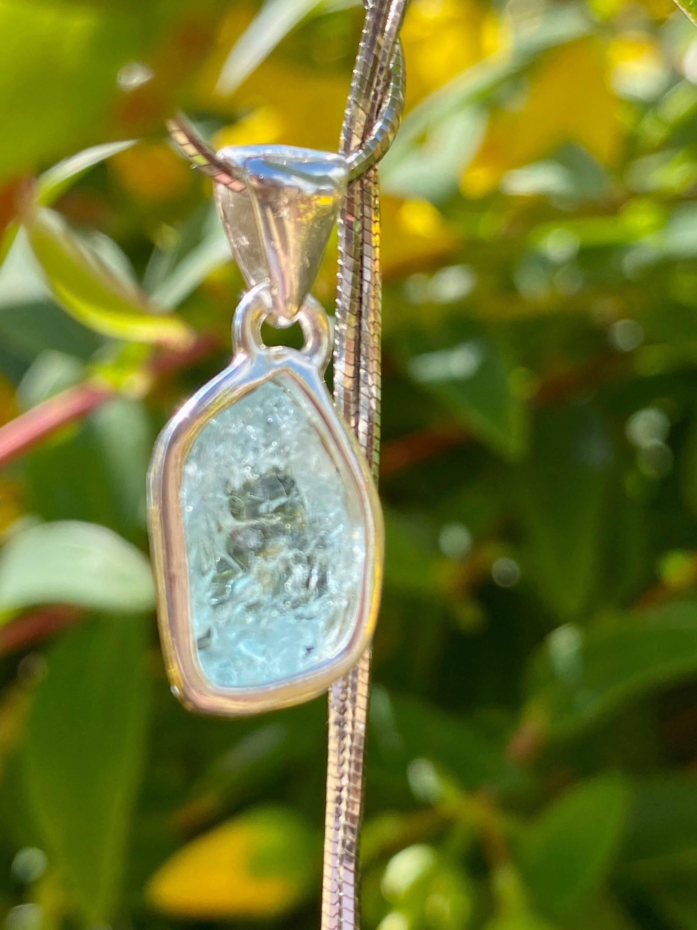 Raw Aquamarine and Silver Pendant