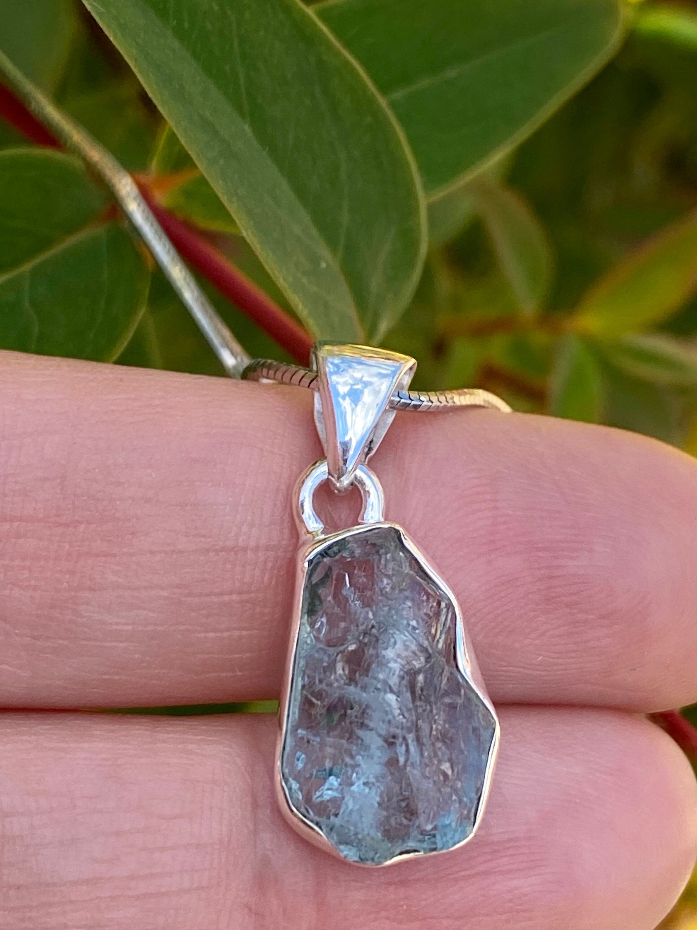 Raw Aquamarine and Silver Pendant